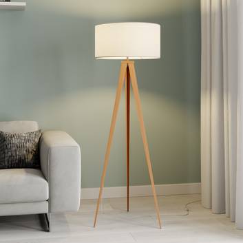 Lindby Benik tripod floor lamp, white, wood look