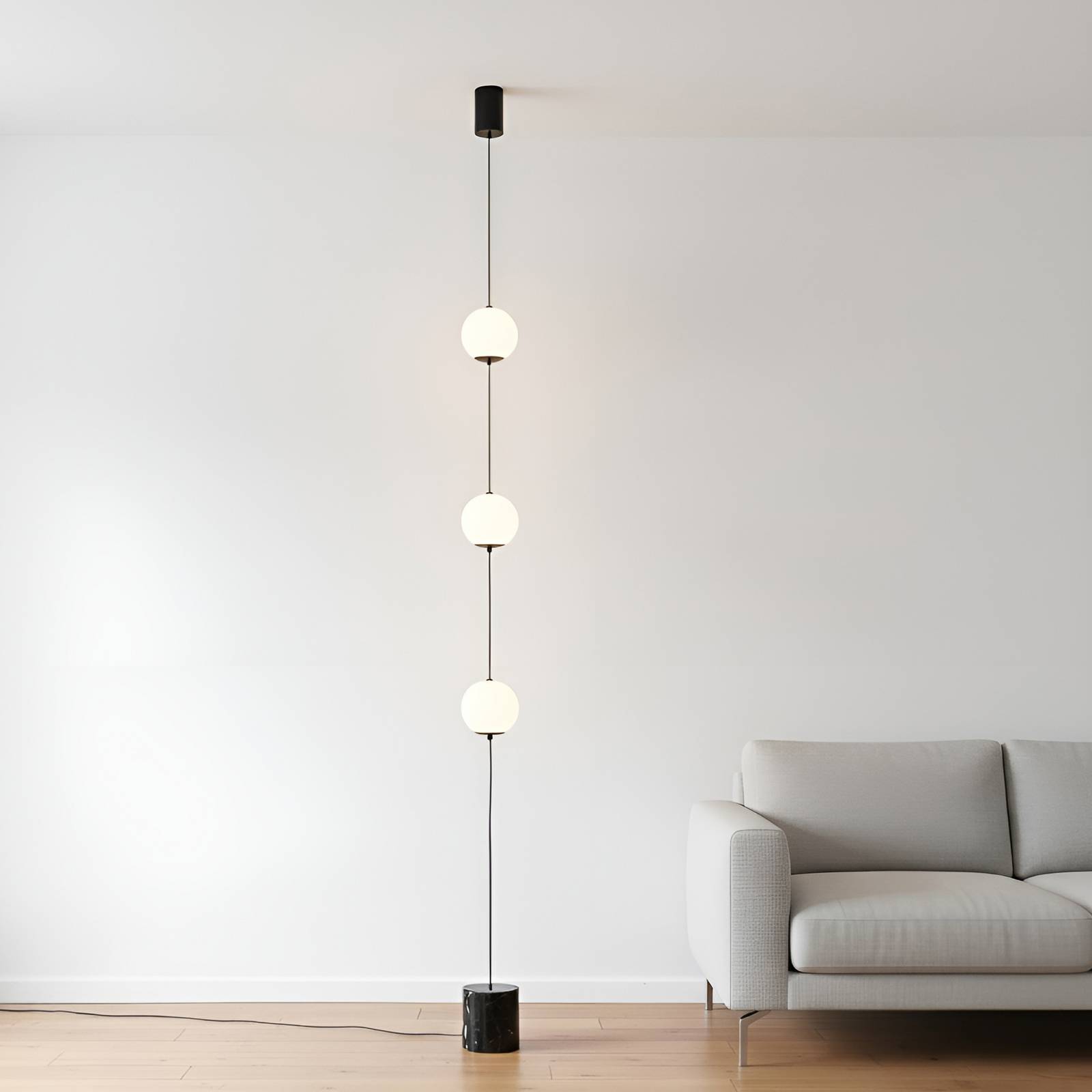 Lucande LED-Stehleuchte Sphere, schwarz/opal, Glas, dimmbar günstig online kaufen