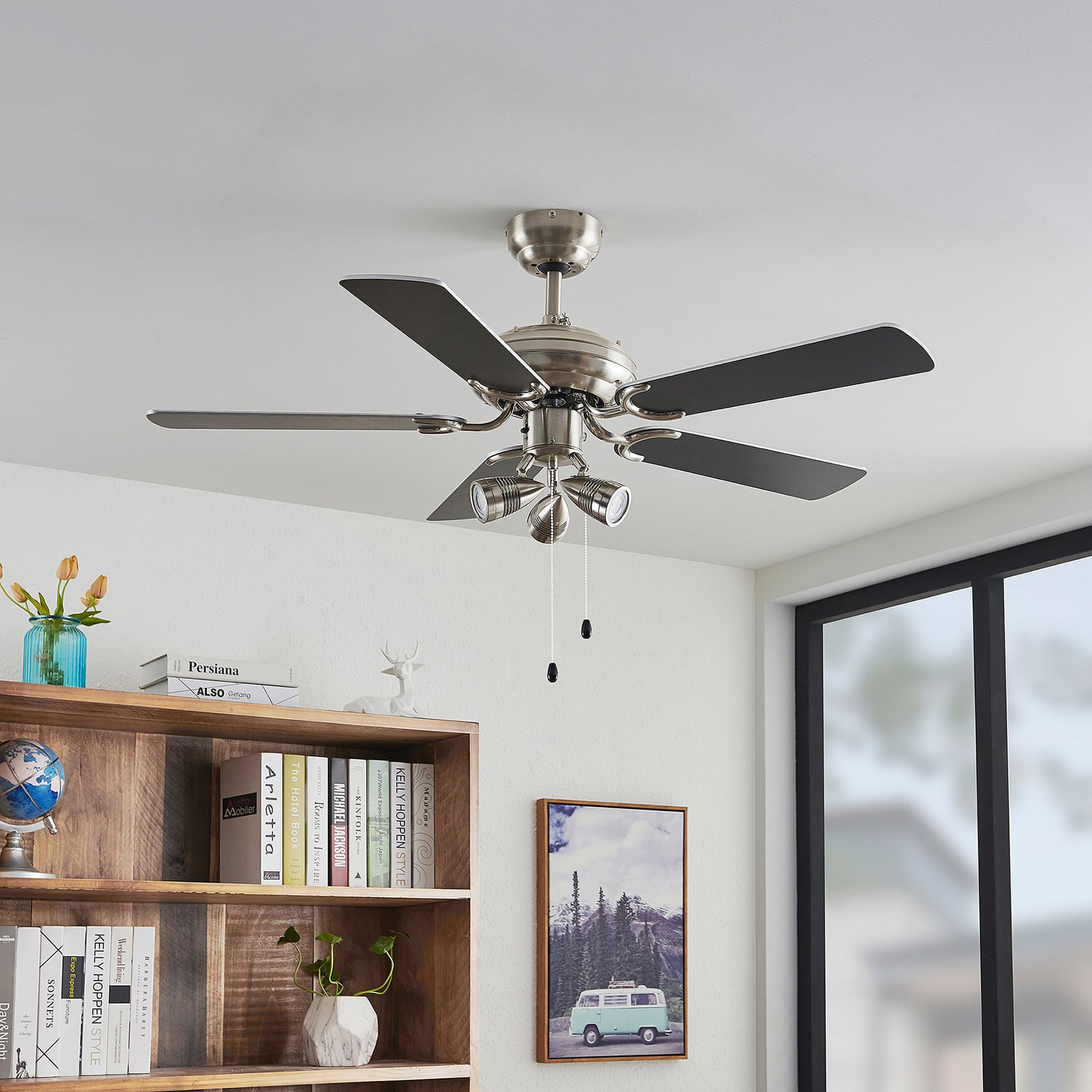Ventilateur de plafond Anariki avec éclairage, silencieux, argenté - Lindby