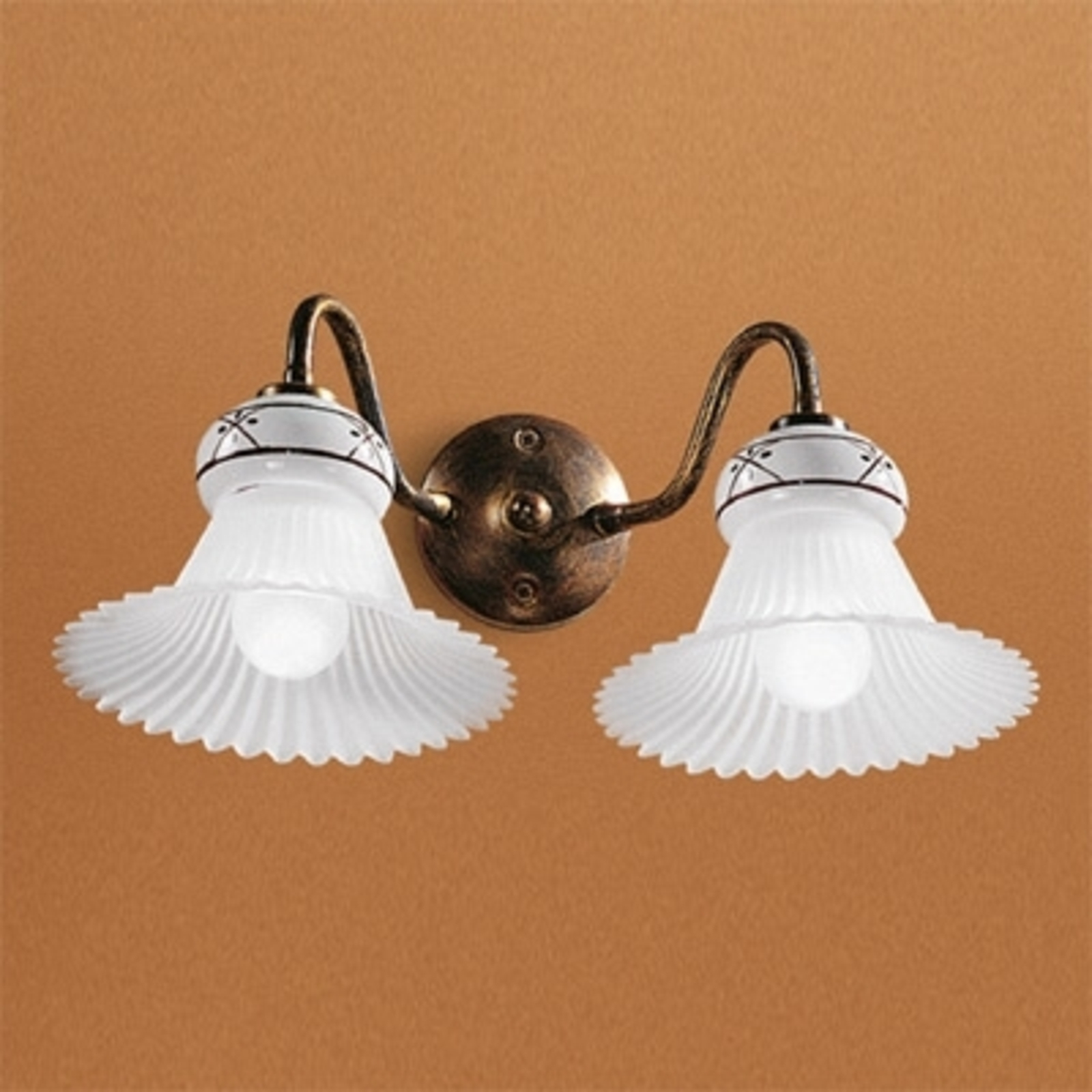 Linea Light Wall light Mami, two-bulb, for Living / Dining Room, ceramic, glass, metal, E14, 28 W, energy efficiency: A++, W: 39 cm, H: 18 cm