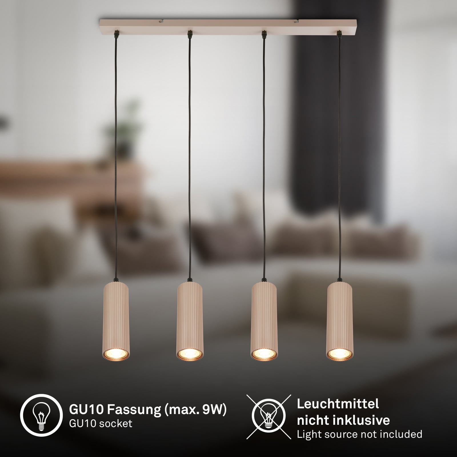 Suspension Ida, beige, à 4 lampes, longueur 76 cm, GU10 Suspension Ida, beige, à 4 lampes, longueur 76 cm, GU10