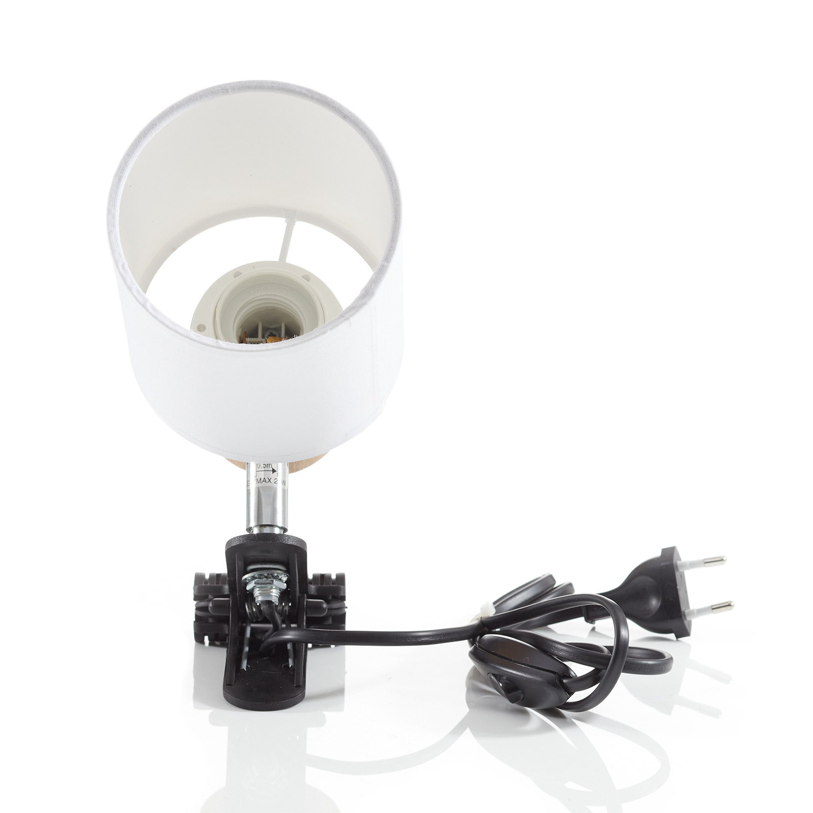 Moderne klemlamp Clampspots met witte kap