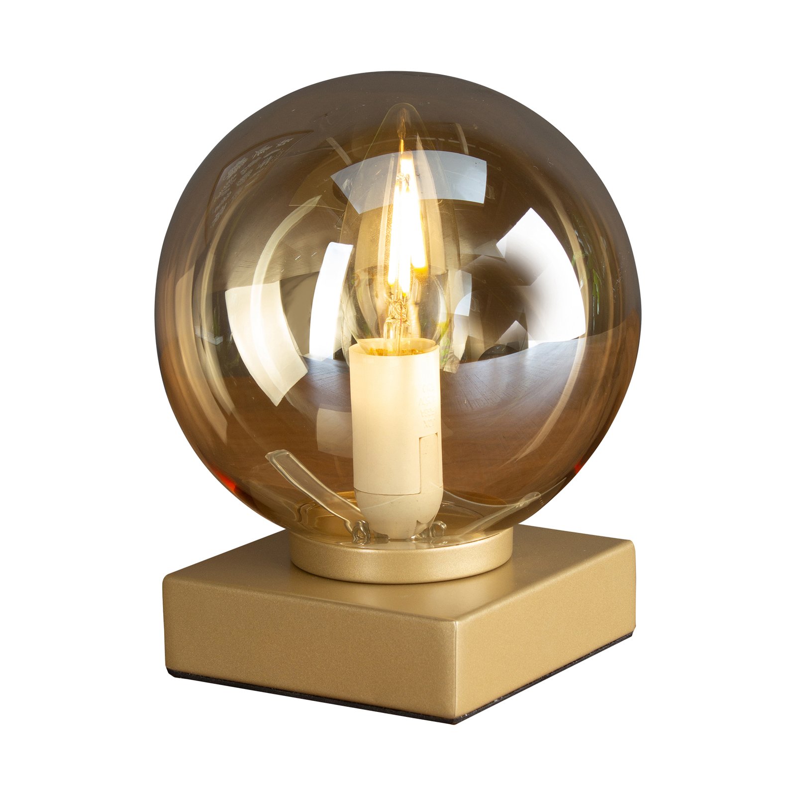 Stolní lampa Pluto zlatá s koulí ze skla krémová