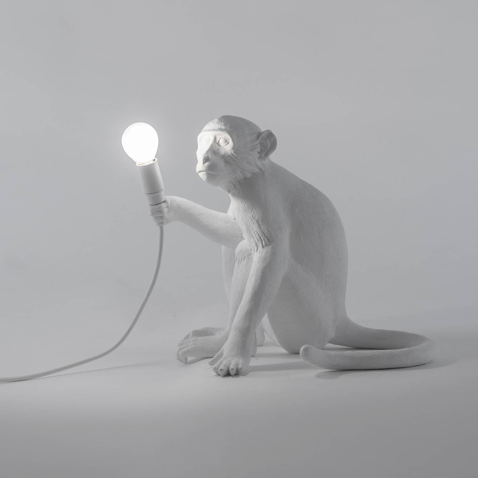 Lampa tarasowa LED Monkey Lamp, biała, siedząca