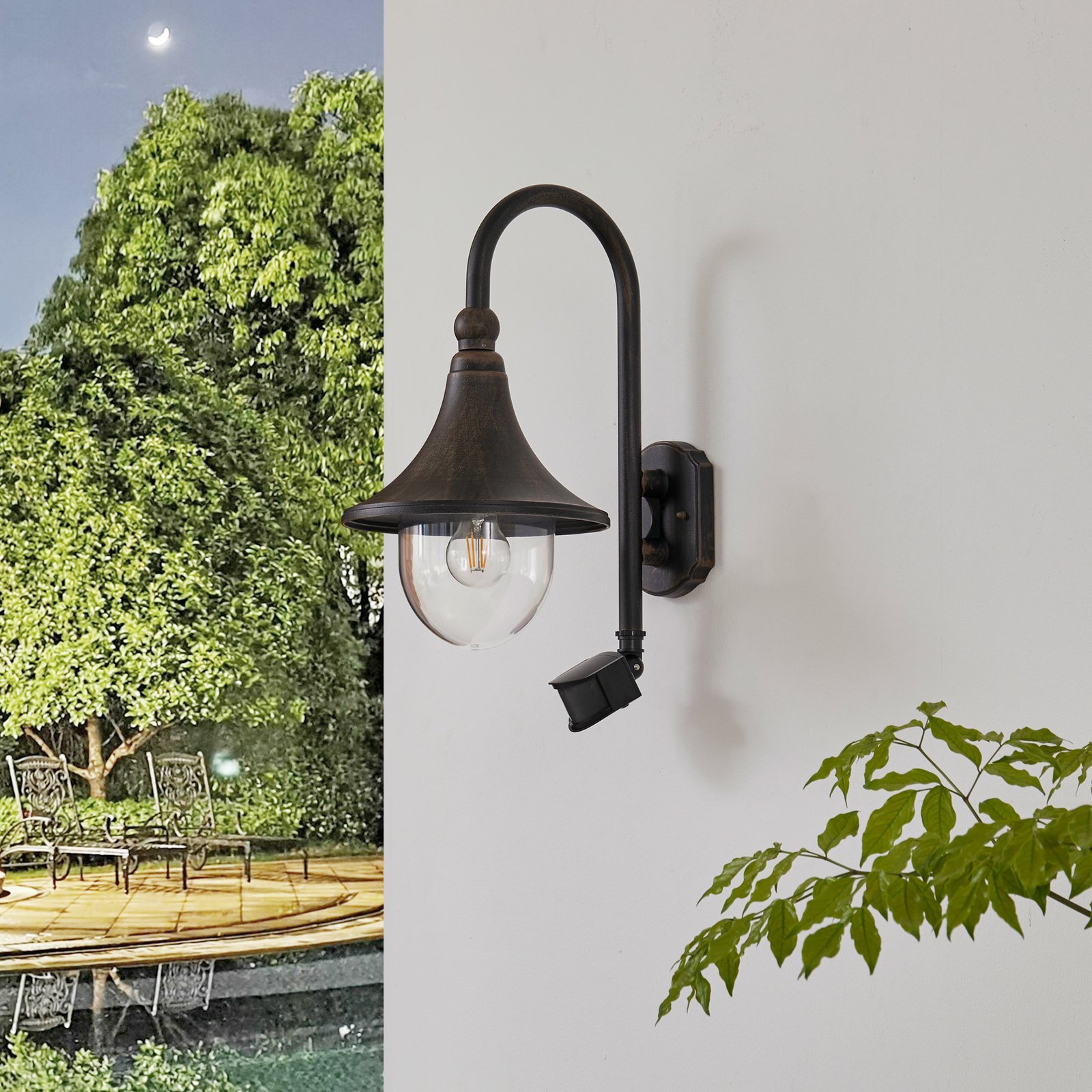 Daphne Kültéri Fali Lámpa Érzékelővel Antique Black - Lindby