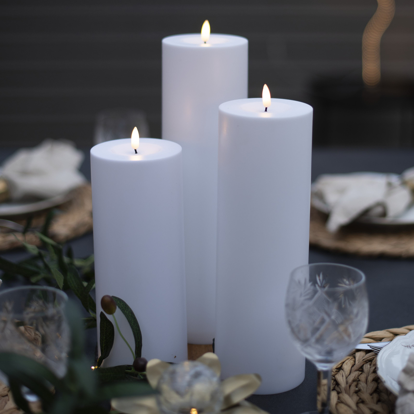 LED candle Flamme Rak 27.5 cm white plastic battery operated