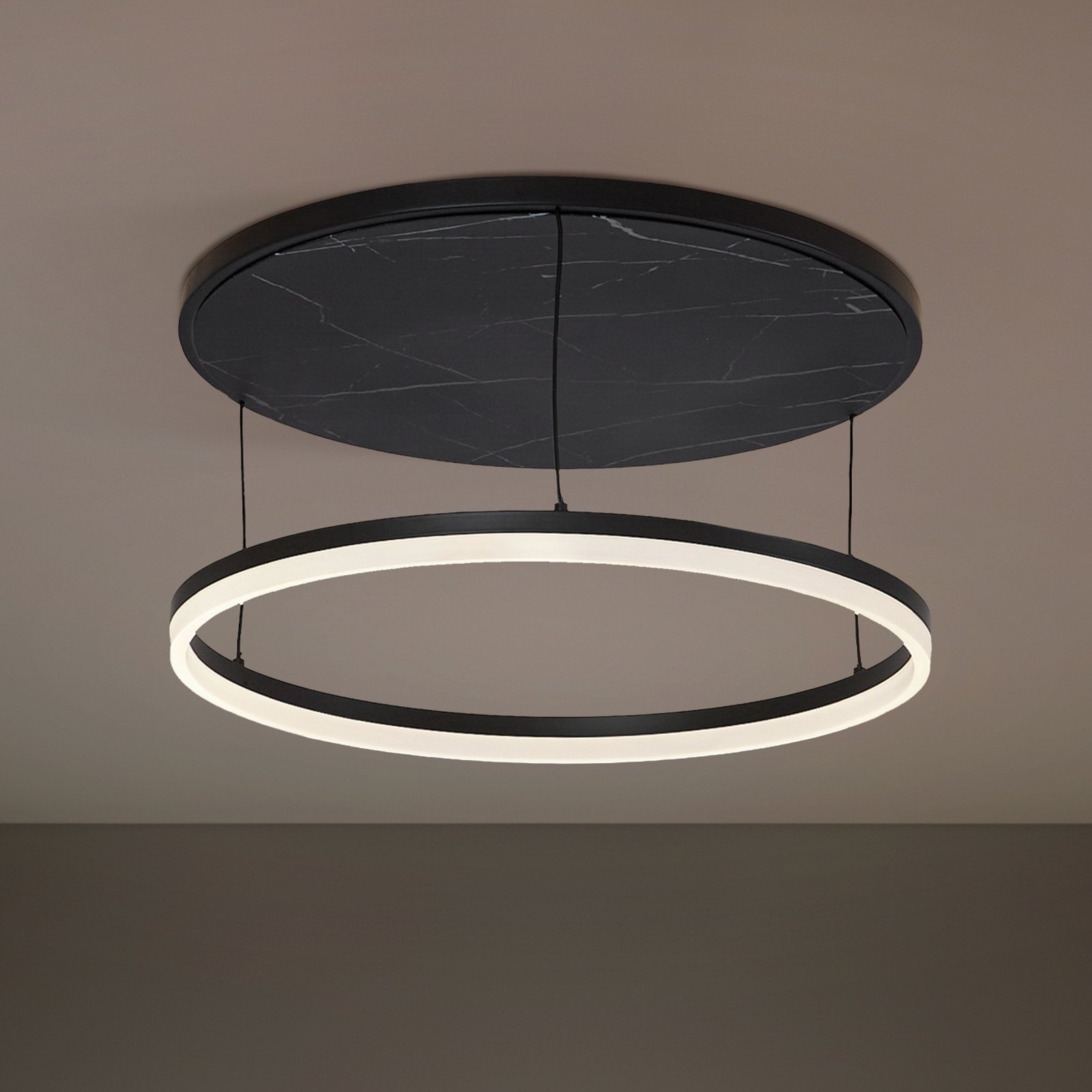 Stropní svítidlo Orven LED, černé/mramorové, Ø 50 cm - Lucande Stropní svítidlo Orven LED, černé/mramorové, Ø 50 cm - Lucande