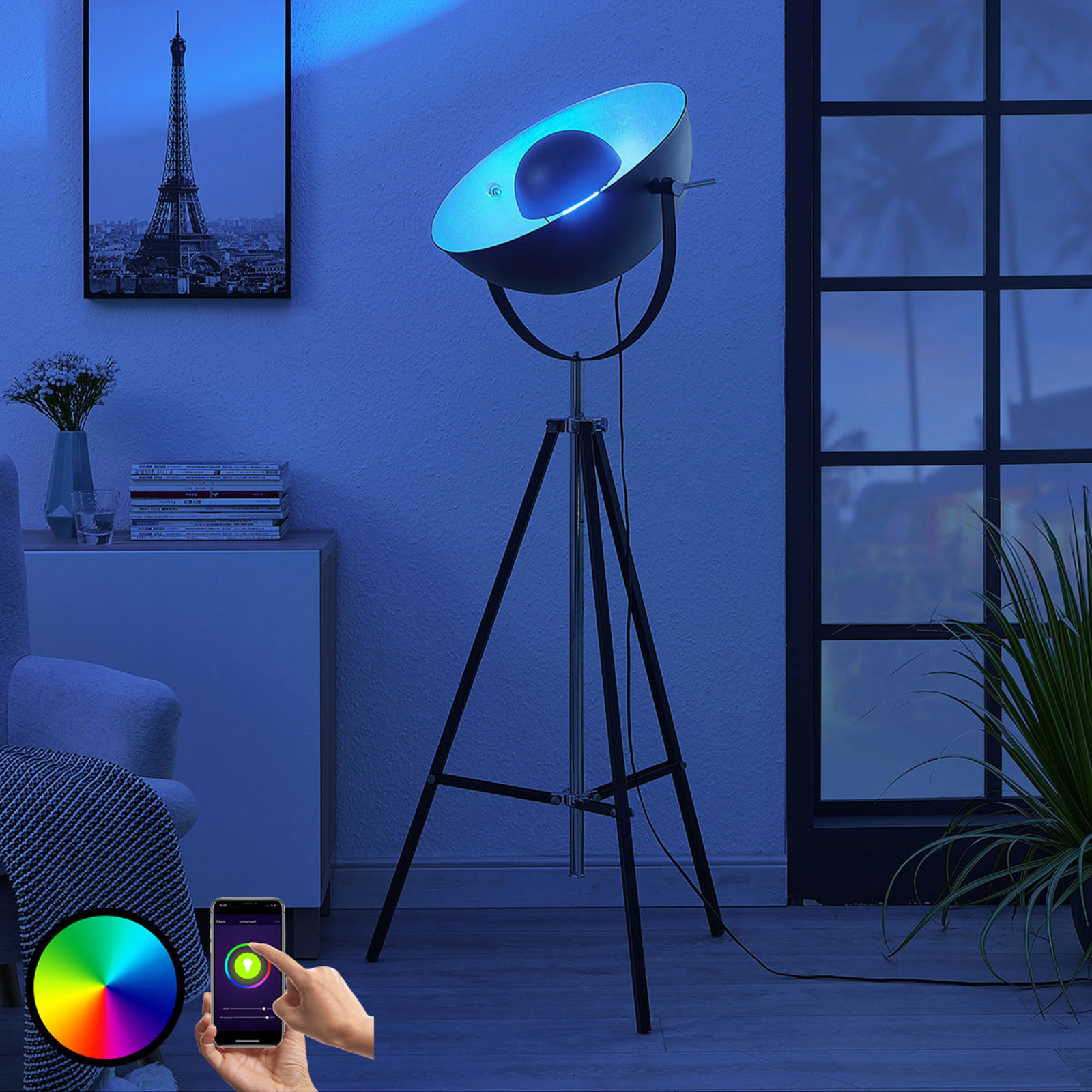 LED de pie lámpara Muriel WiFi negro plata lámparas mundo escindido per app RGB 