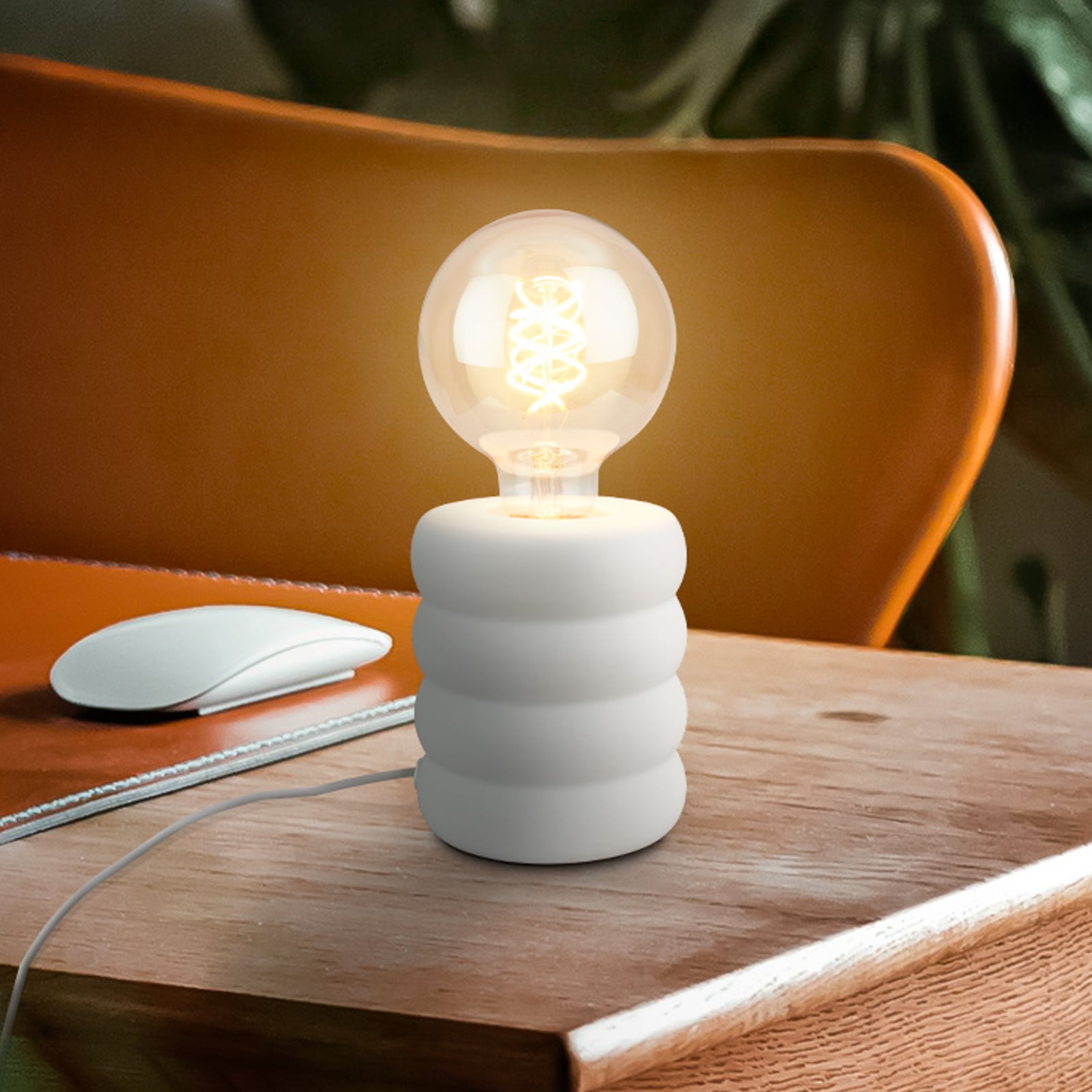 Lampe à poser Foam, blanc mat, céramique, E27, 25 W, Ø 10 cm