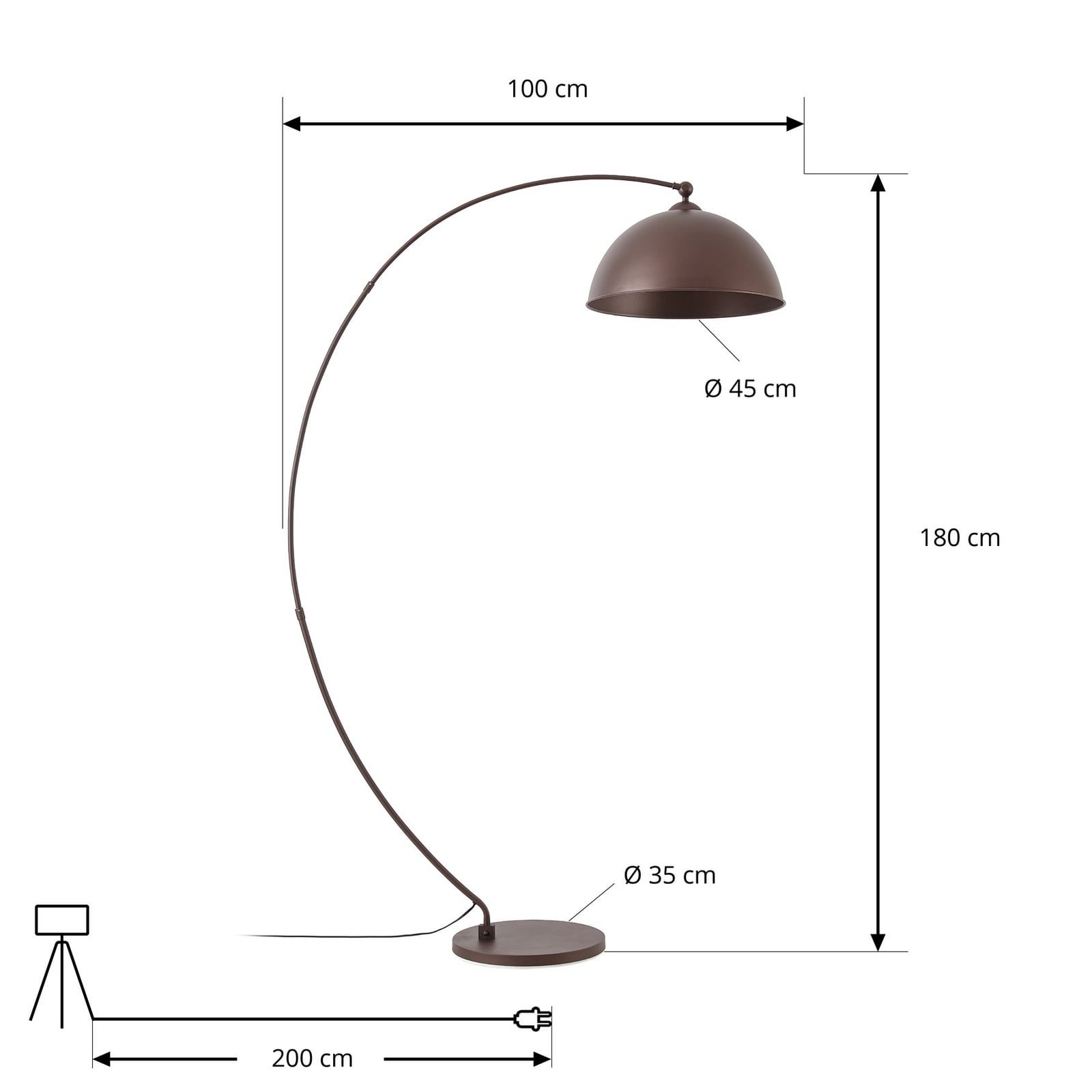 Jonera arc floor lamp, 185 cm, brown, metal, E27 - Lindby Jonera arc floor lamp, 185 cm, brown, metal, E27 - Lindby