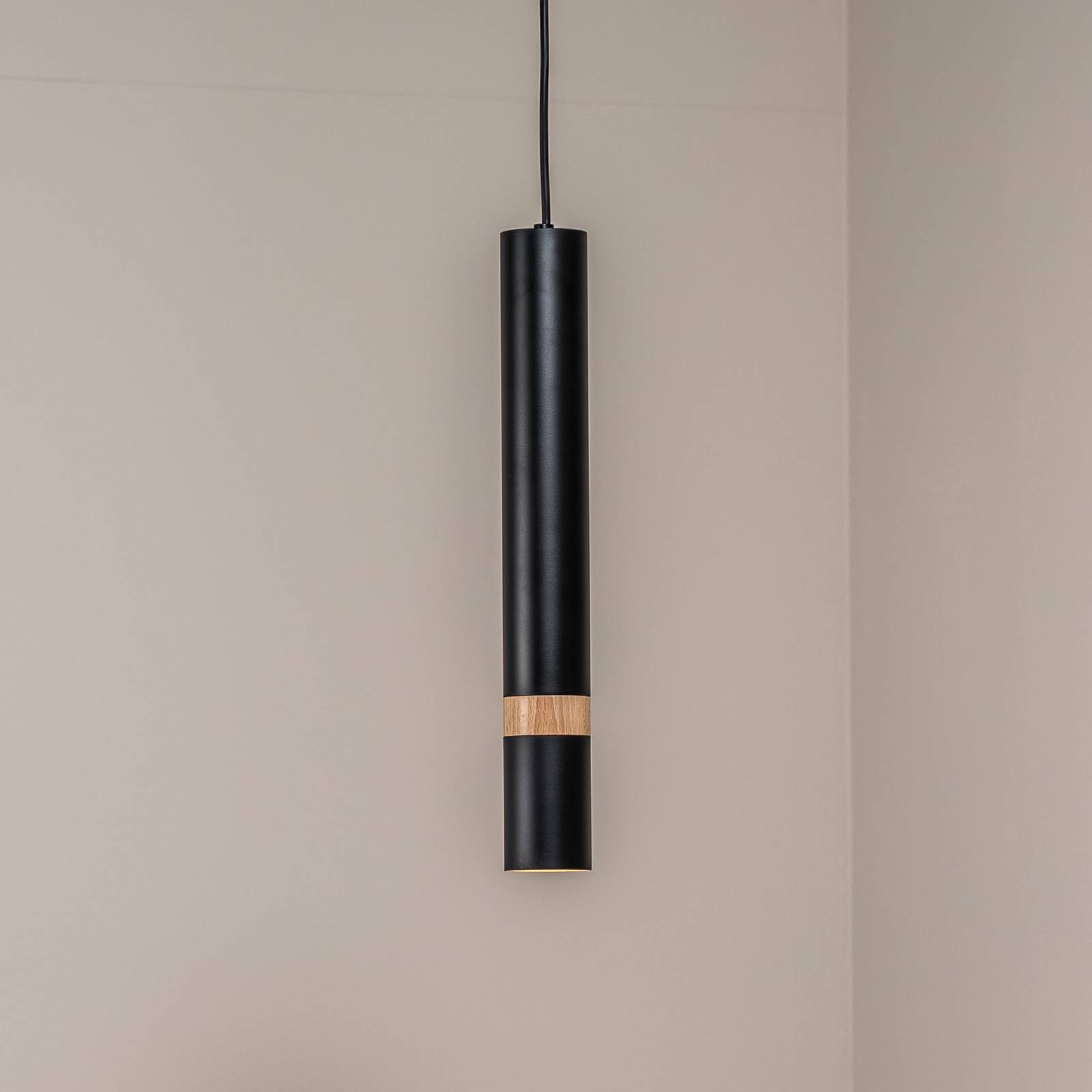 Eko-Light Suspension Joker, noire/bois, à une lampe