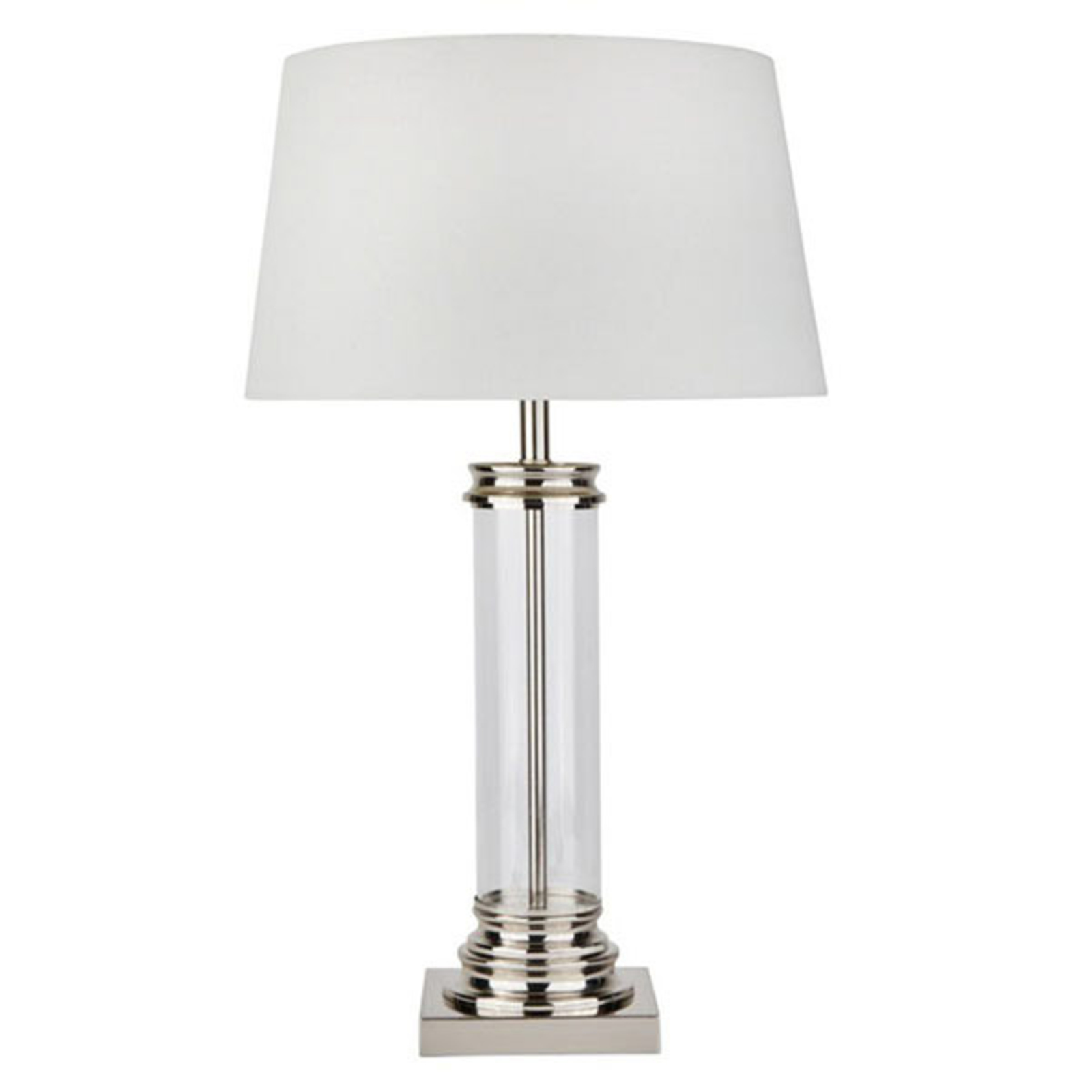Pedestal table lamp, silver with a cream lampshade