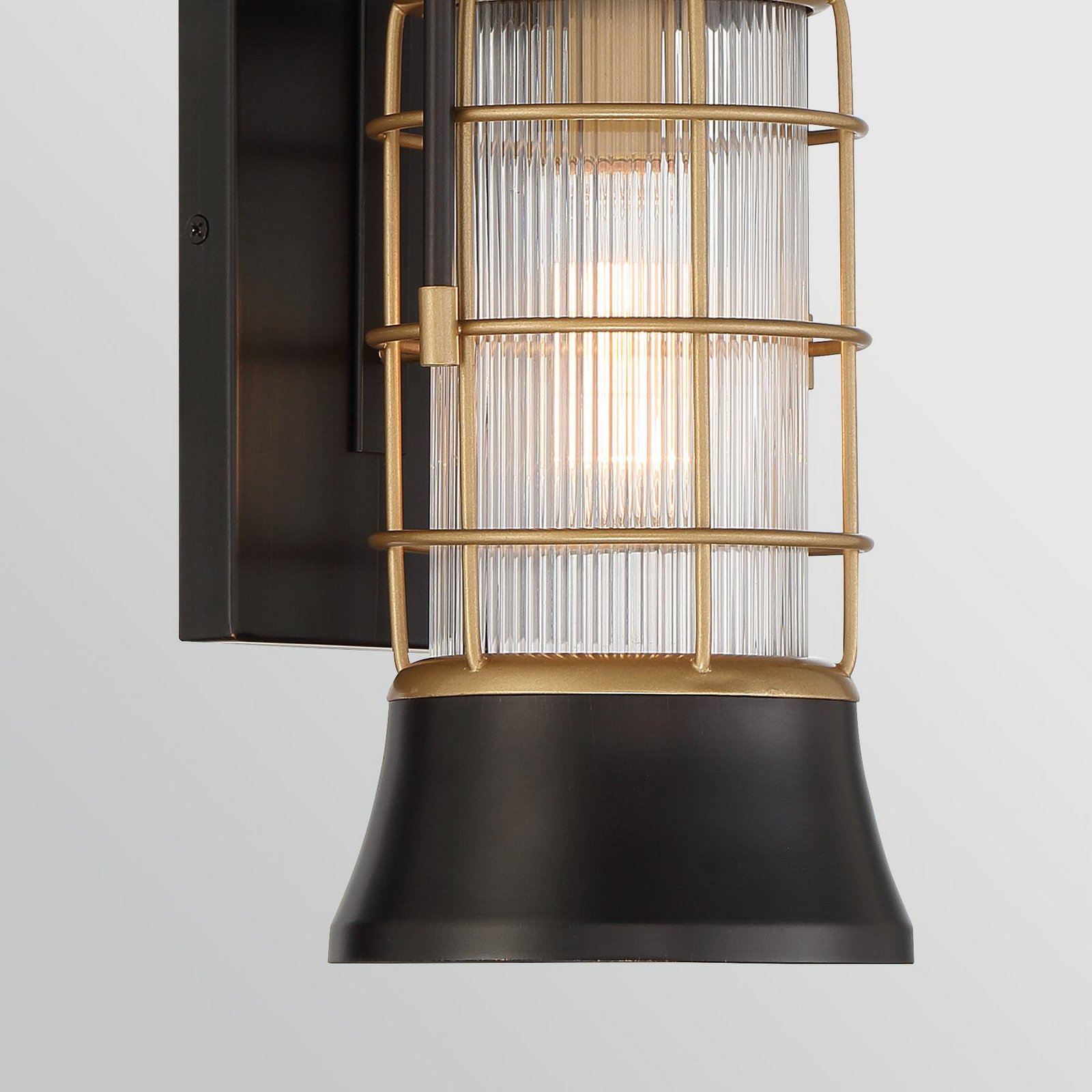 Aplique de exterior RIVAMAR, altura 34 cm, negro/dorado, IP44 E27