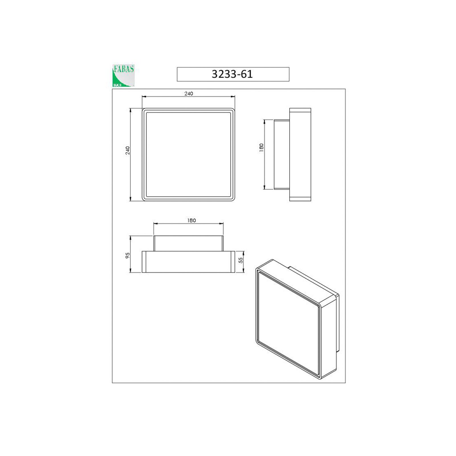 Candeeiro de parede Oban, 24 cm x 24 cm, 1 x E27, branco, IP65