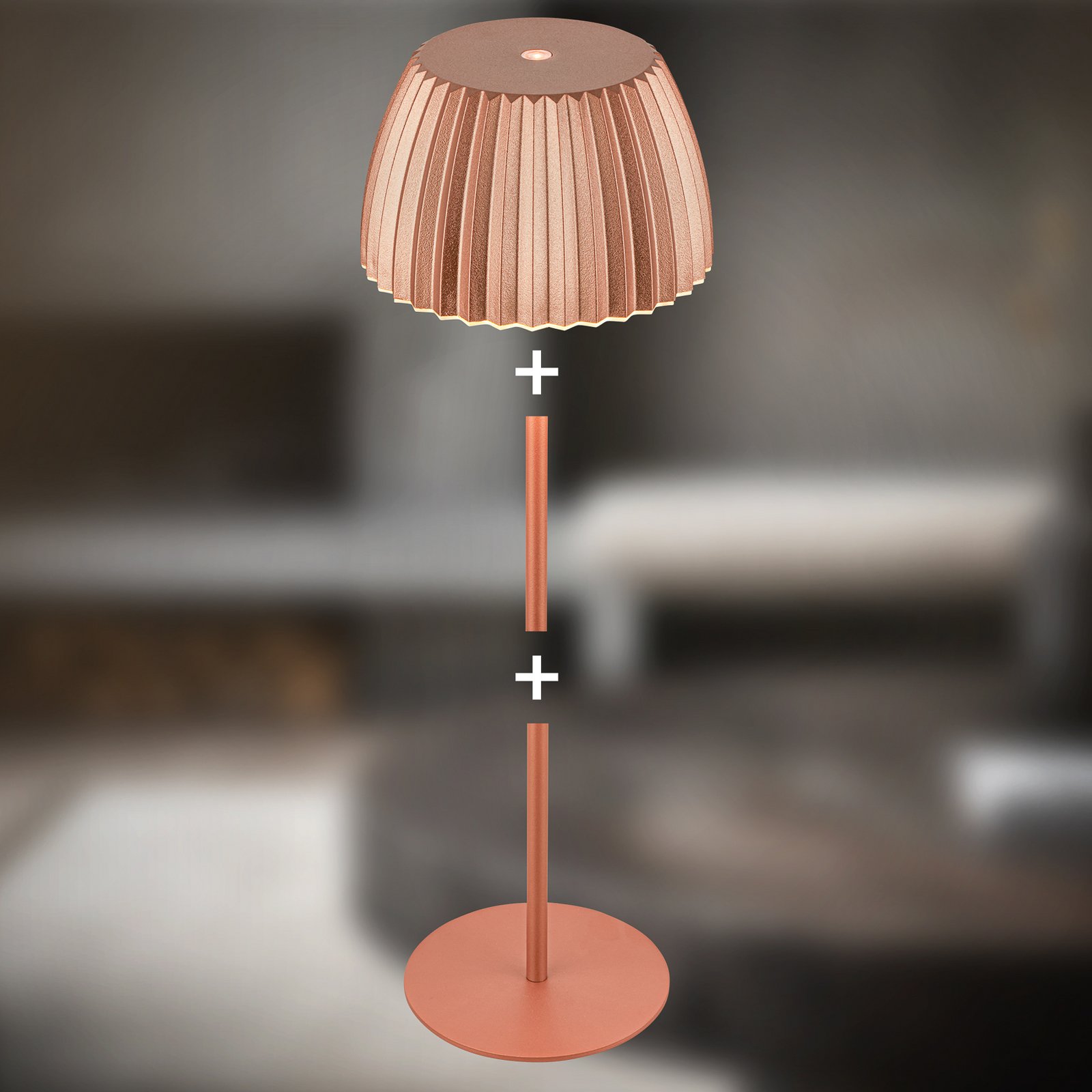 Lampe à poser LED rechargeable Brilo unplugged Riffle, 36 cm, cuivre