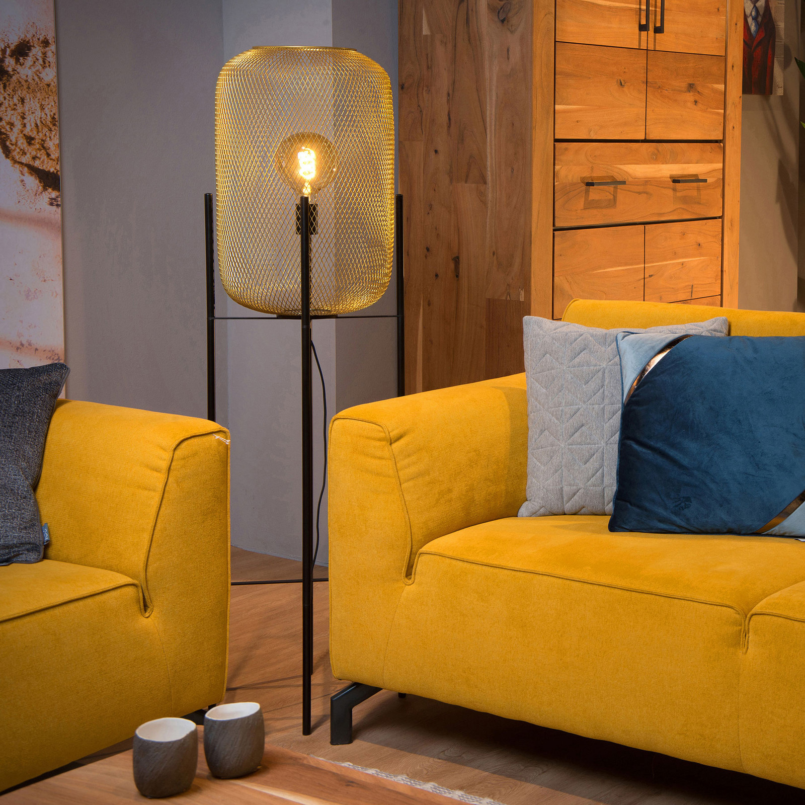 Lucide Lampadar Mesh cu patru picioare auriu - Camera de zi / sufragerie - Vintage - auriu negru - Metal