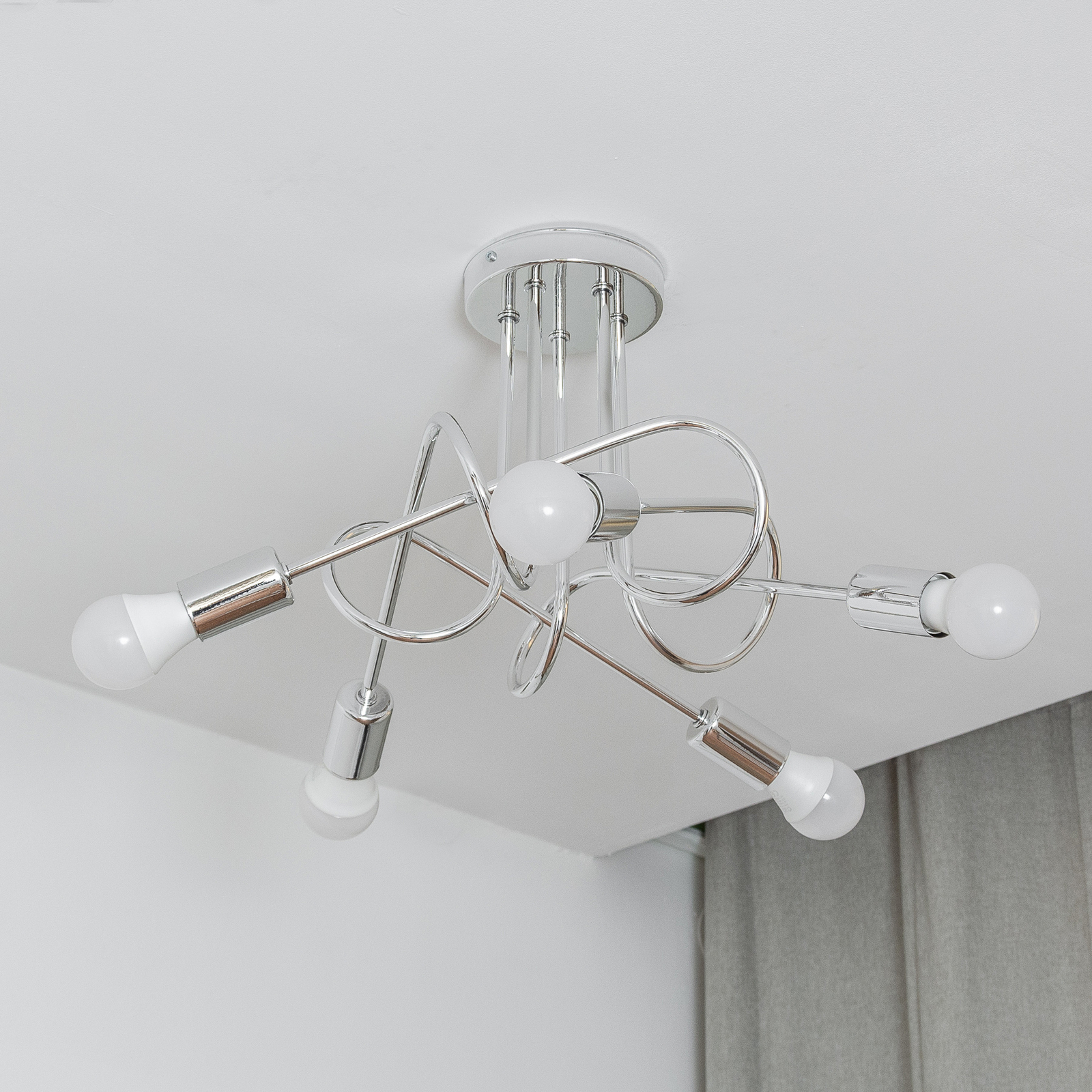 Plafonnier Oxford, chrome, à 5 lampes, Ø 47 cm, métal