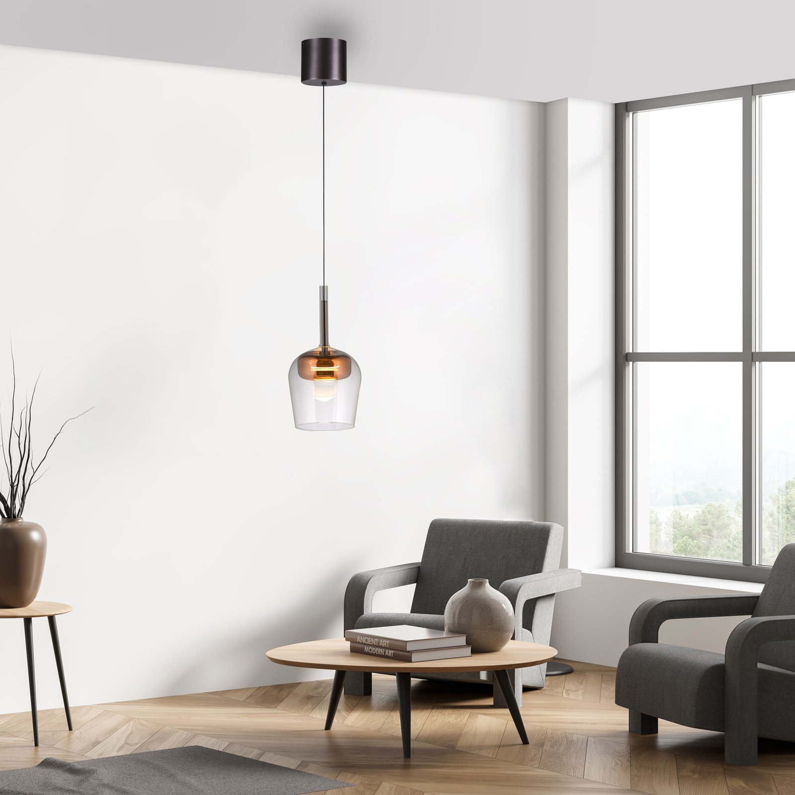 Paul Neuhaus Candeeiro suspenso Q-Kon Smart LED cor de cobre Ø 21 cm