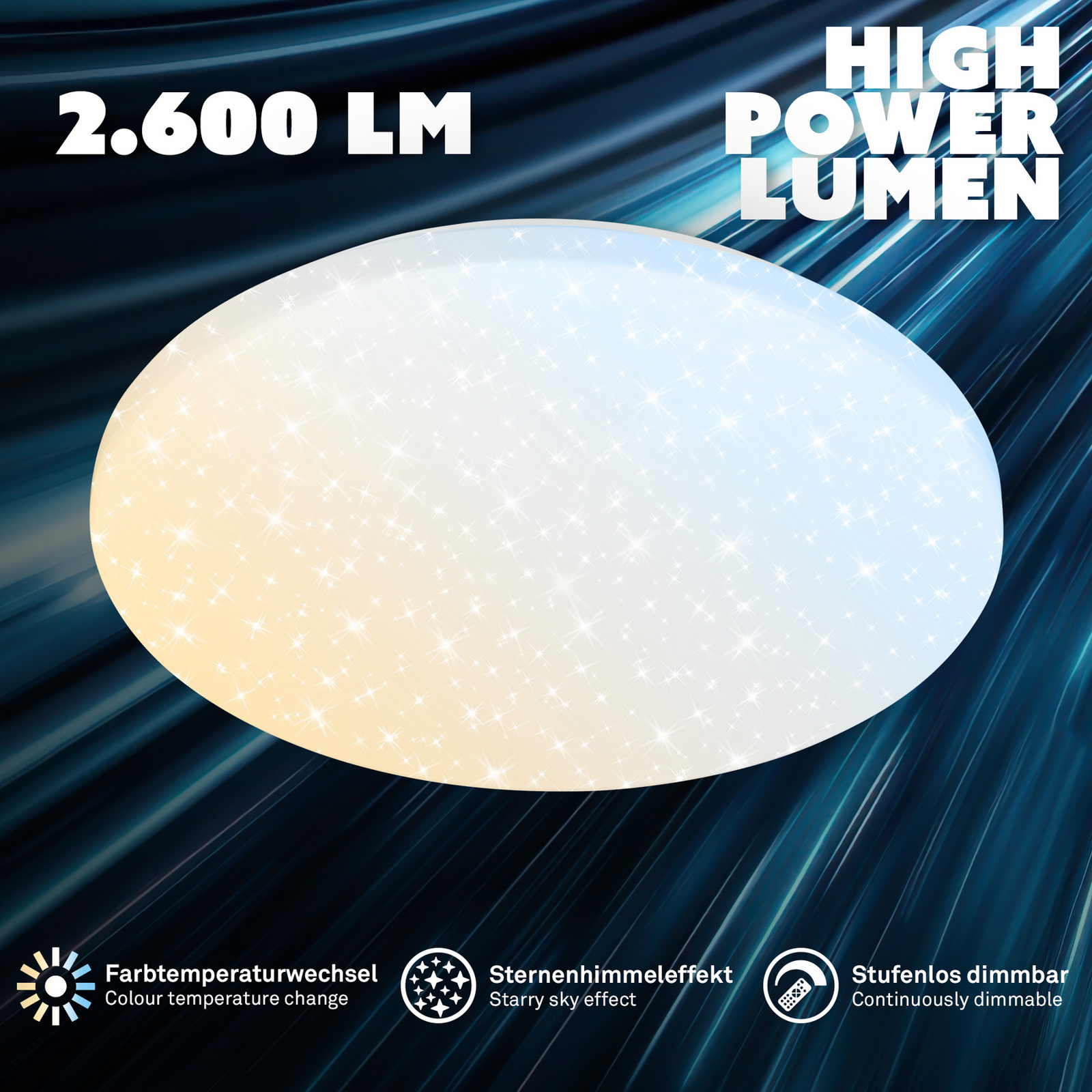 Lampa sufitowa LED Luminus, CCT, Ø 34 cm, biała, gwieździste niebo
