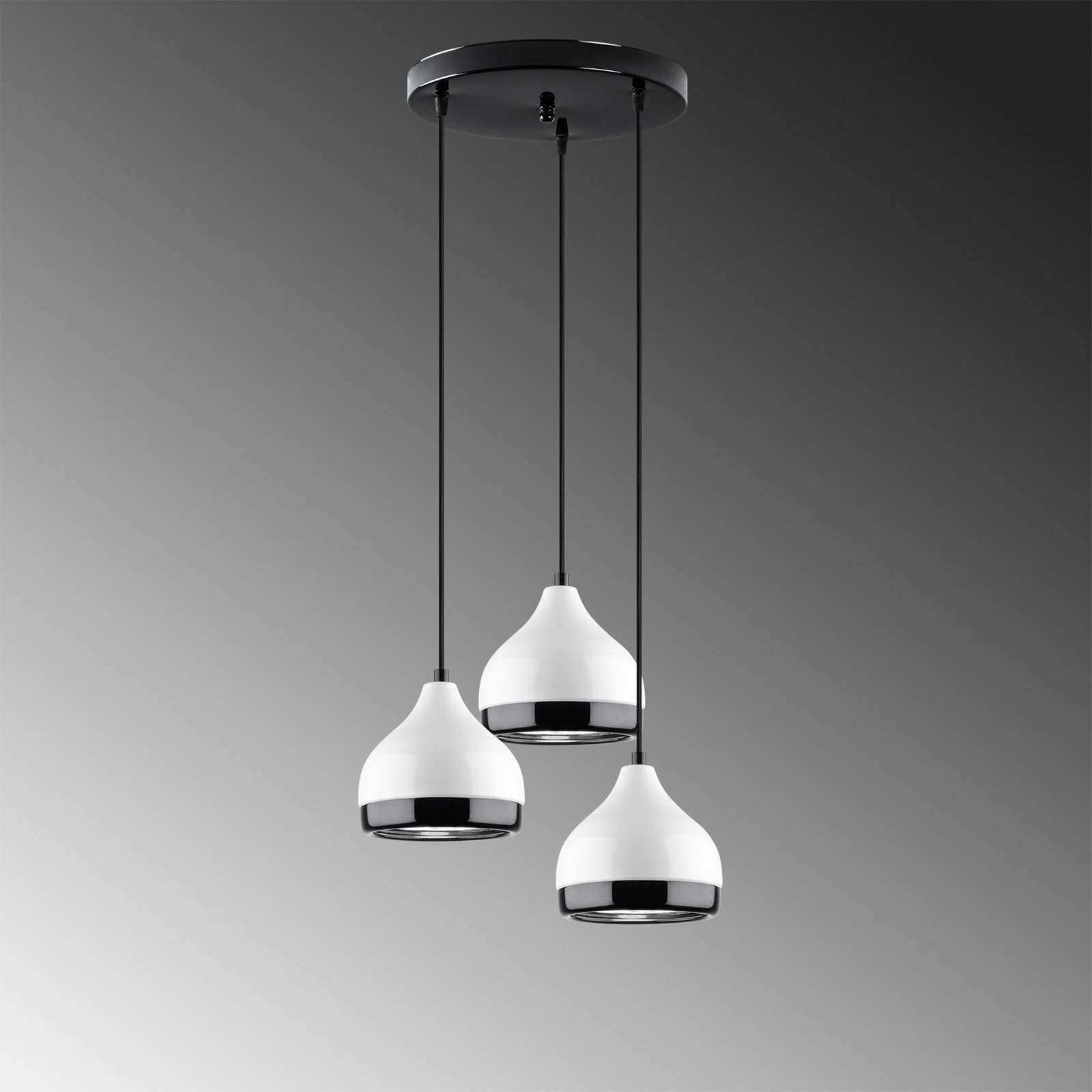 Yildo 6873 pendant light, white/black, metal 3-bulb round