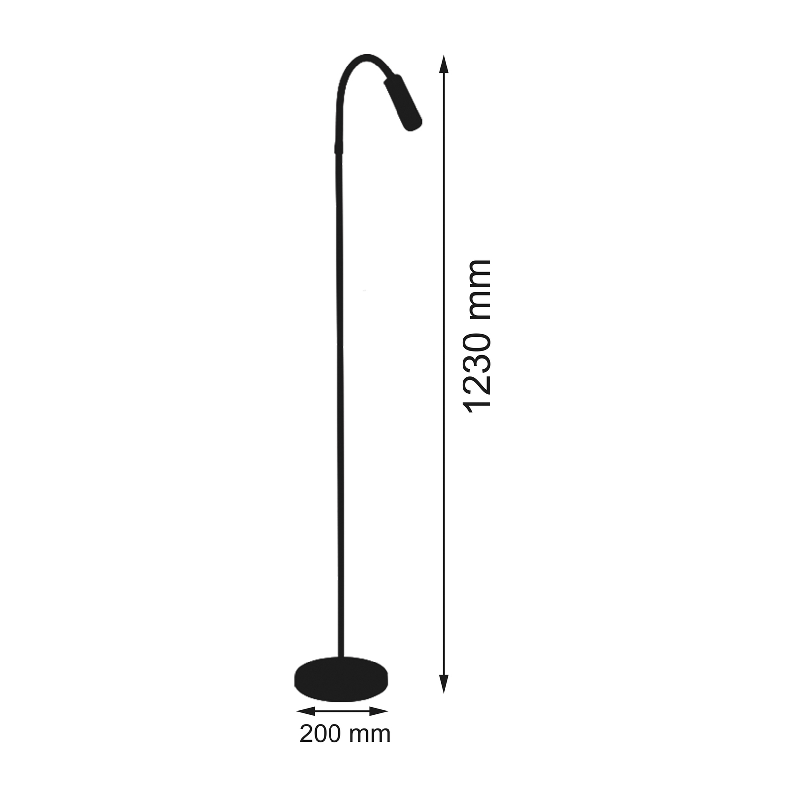 Rocco lampadar LED, negru mat braț flexibil negru
