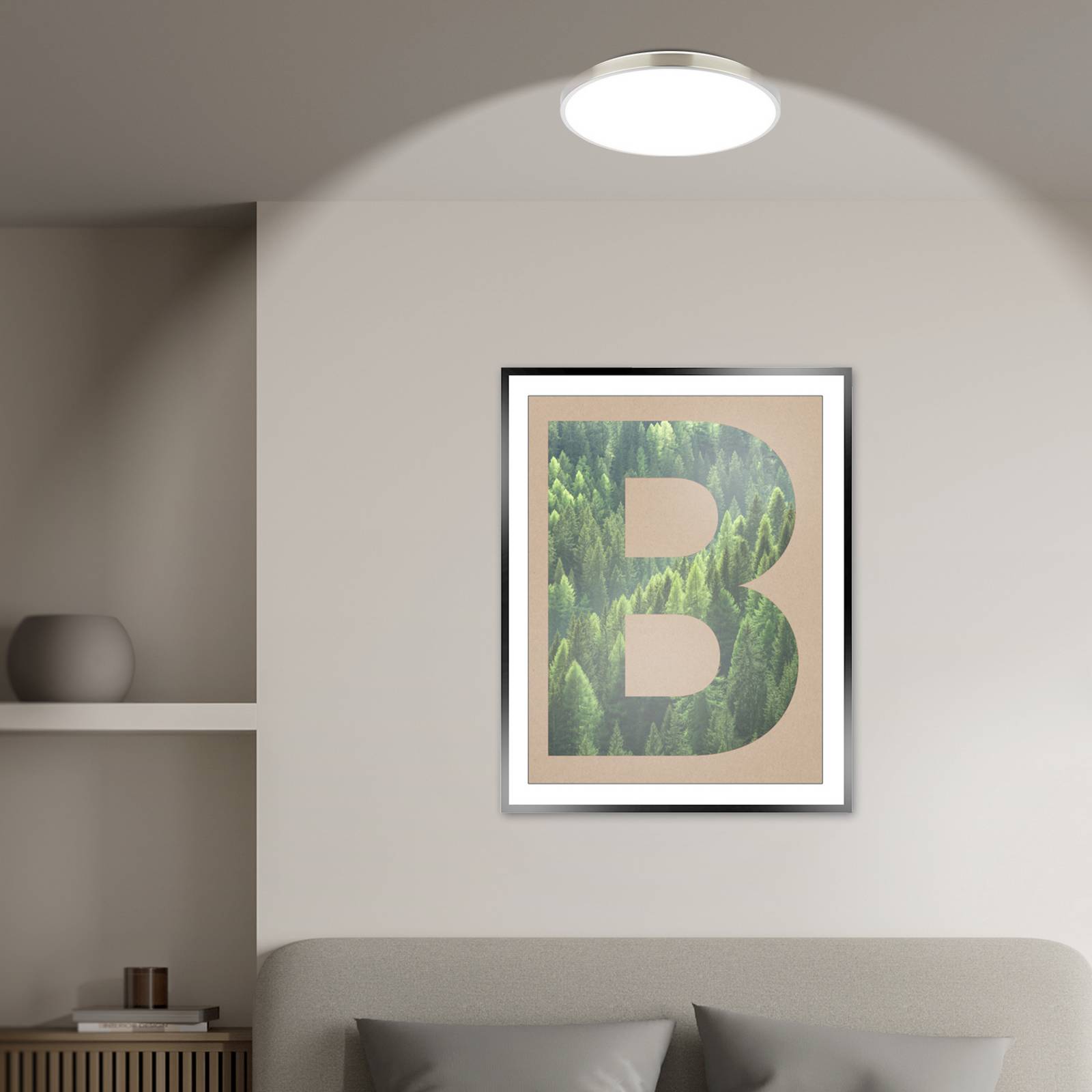 lampa sufitowa LED Kaida, nikiel matowy, Ø 38 cm, klasa efektywności