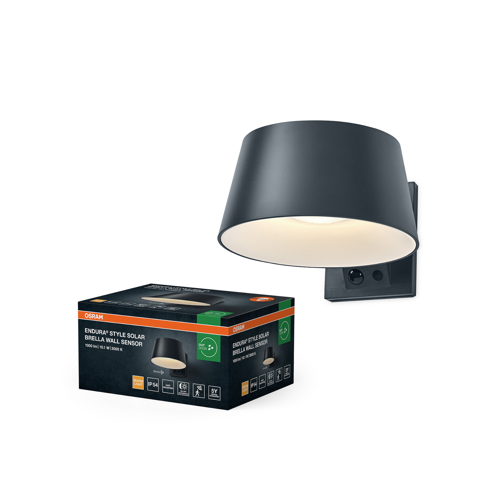 OSRAM ENDURA STYLE BRELLA napelemes fali lámpa, szürke, érzékelő IP54