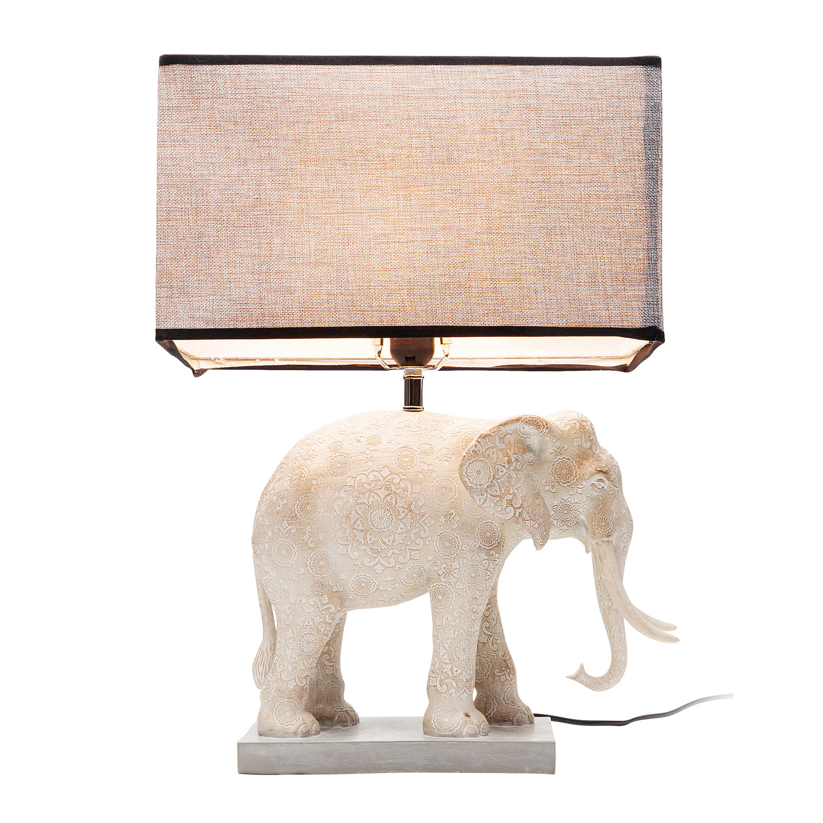 Kare KARE Elephant table lamp with fabric lampshade, for Living / Dining Room, polyresin, polyester, E27, 60 W, energy efficiency: A++, W: 38.3 cm, H: 55.5 cm