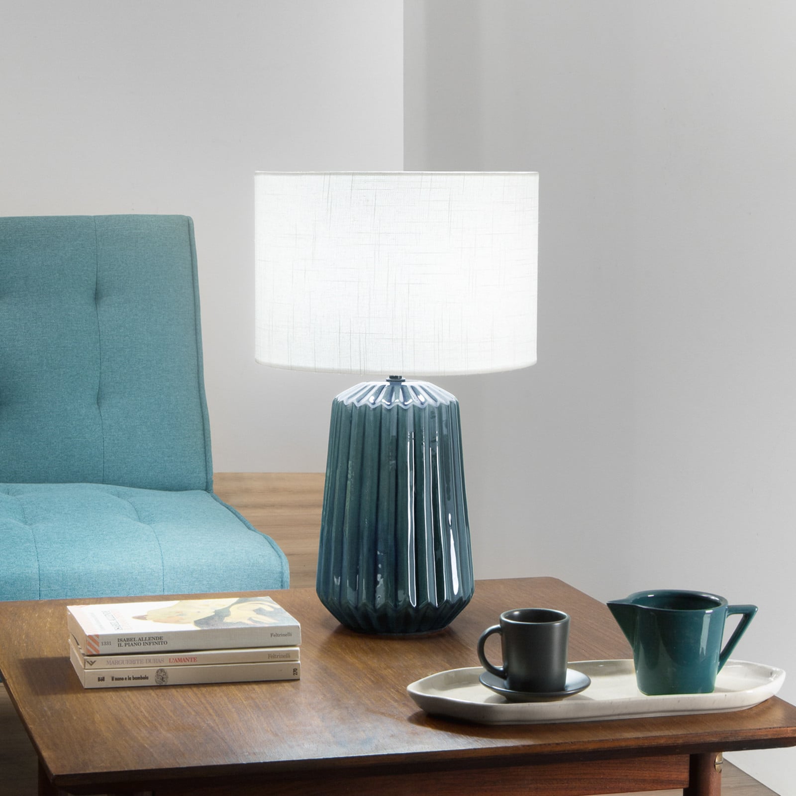 Luce Ambiente Design Lampa de masă Kiowa înălțime 46 cm albastru/alb ceramică/țesătură - Camera de zi / sufragerie - albastru alb