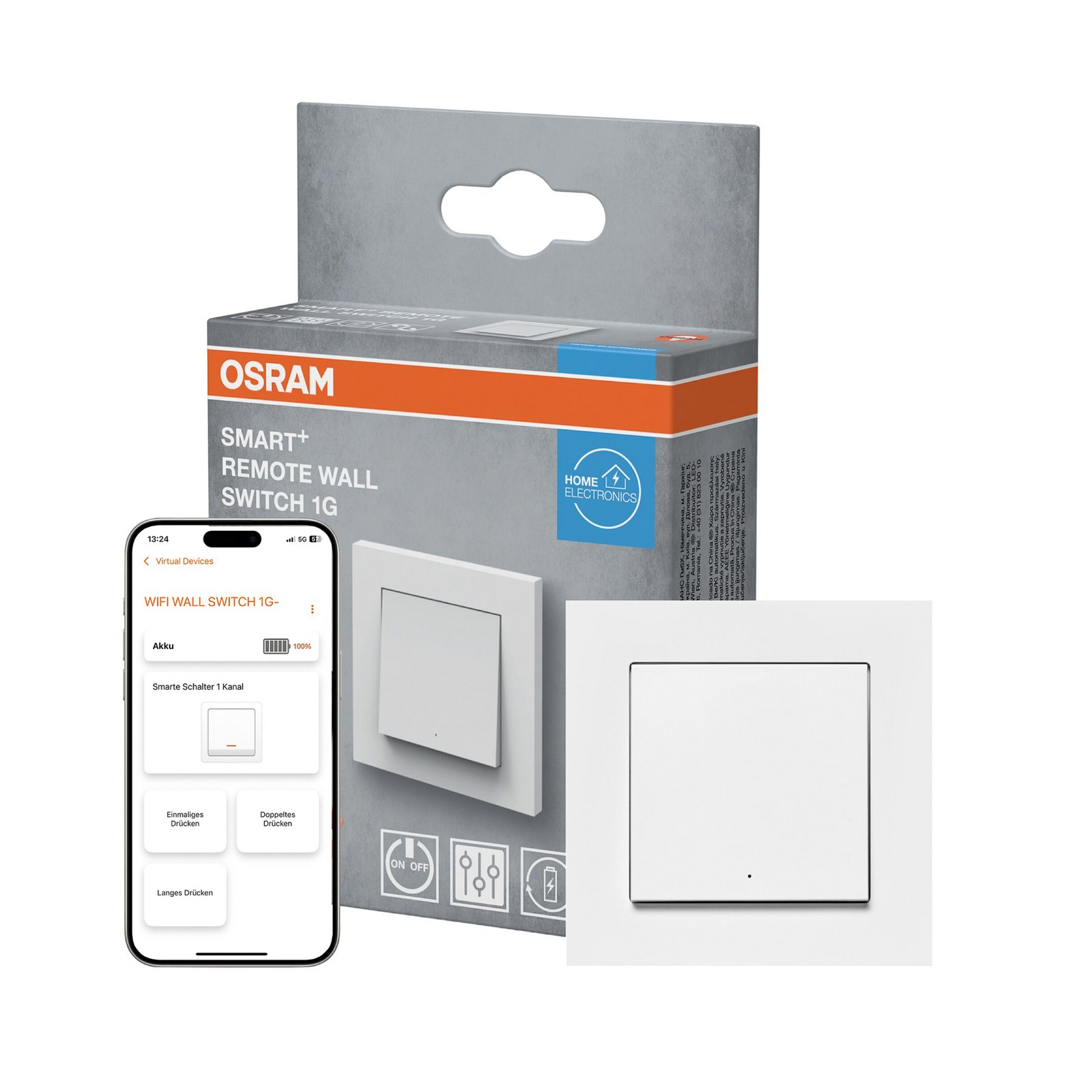 OSRAM SMART+ WiFi enkelt vægafbryder, batteri, hvid, mat