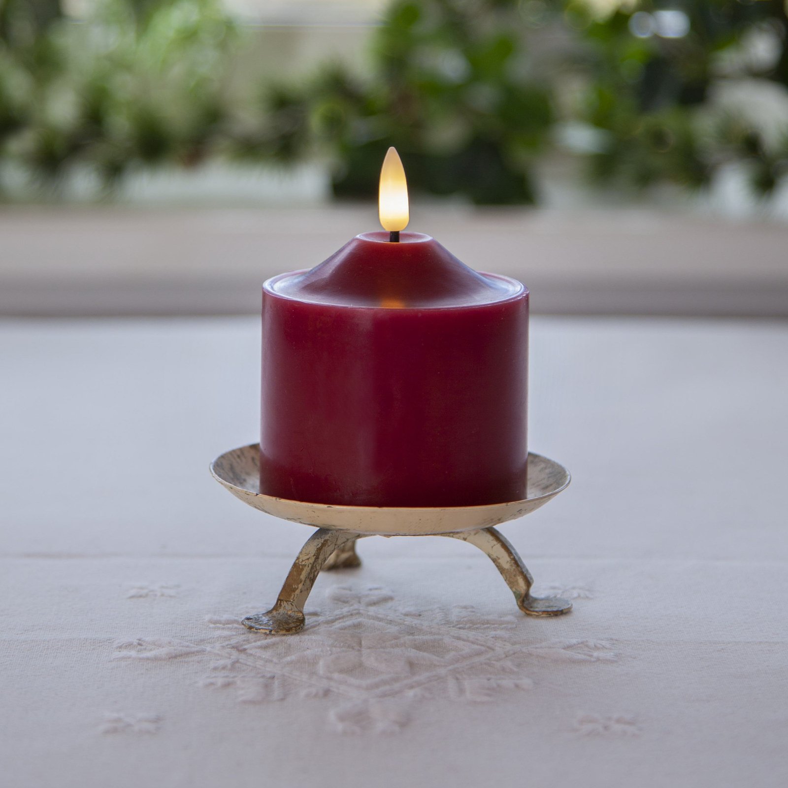 LED candle flame, height 9.5 cm red real wax battery operated