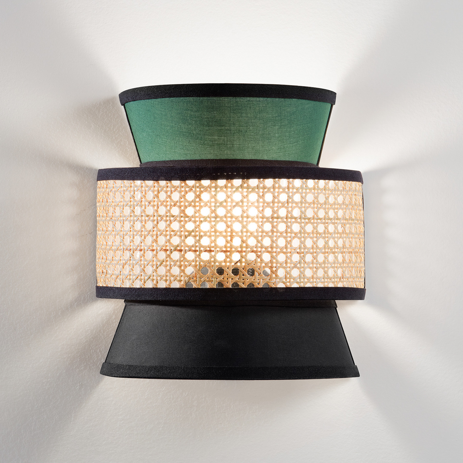 Luce Ambiente Design Aplică de perete Gazebo verde/negru/natur 24 cm țesătură/rattan - Camera de zi / sufragerie - verde natural - Țesătură / Textil