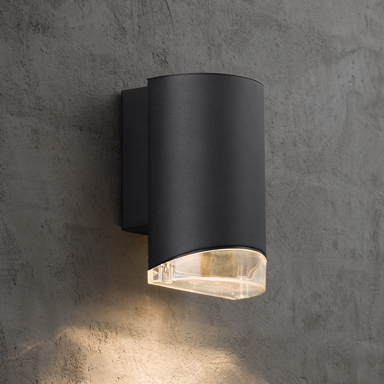 Nordlux Arn outdoor wall light, one-bulb, black, aluminium, plastic, GU10, 28 W, energy efficiency: A++, W: 10.5 cm, H: 17.5 cm