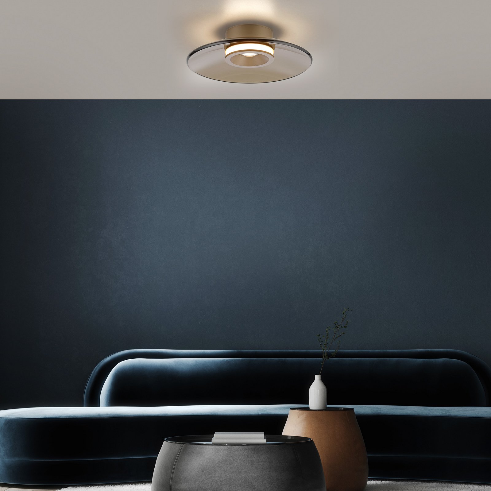 PURE LED griestu gaisma Moon, bronzas krāsā, Ø 32 cm, stikls/alumīnijs PURE LED griestu gaisma Moon, bronzas krāsā, Ø 32 cm, stikls/alumīnijs