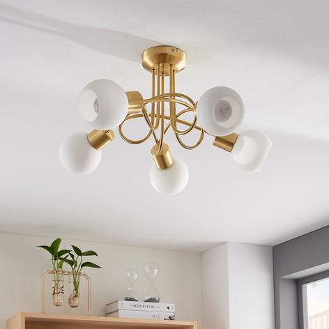 Plafonnier Elaina à 5 lampes, laiton, avec espace
