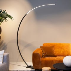 Lampadaire arqué LED Curve, noir, marbre, 192 cm, intensité variable