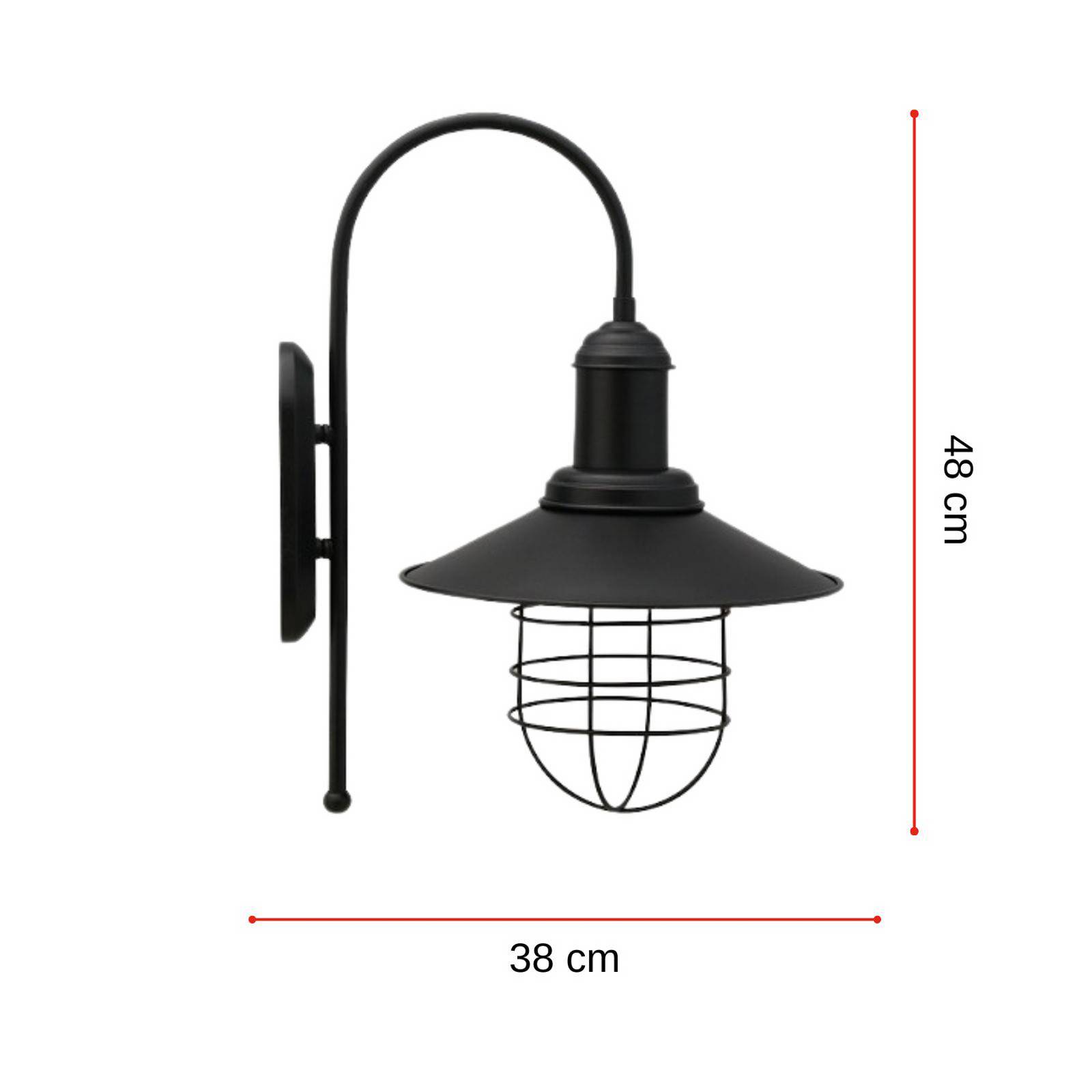 ROYALTECH Nástěnné svítidlo Gadi, černá barva, kov, výška 48 cm