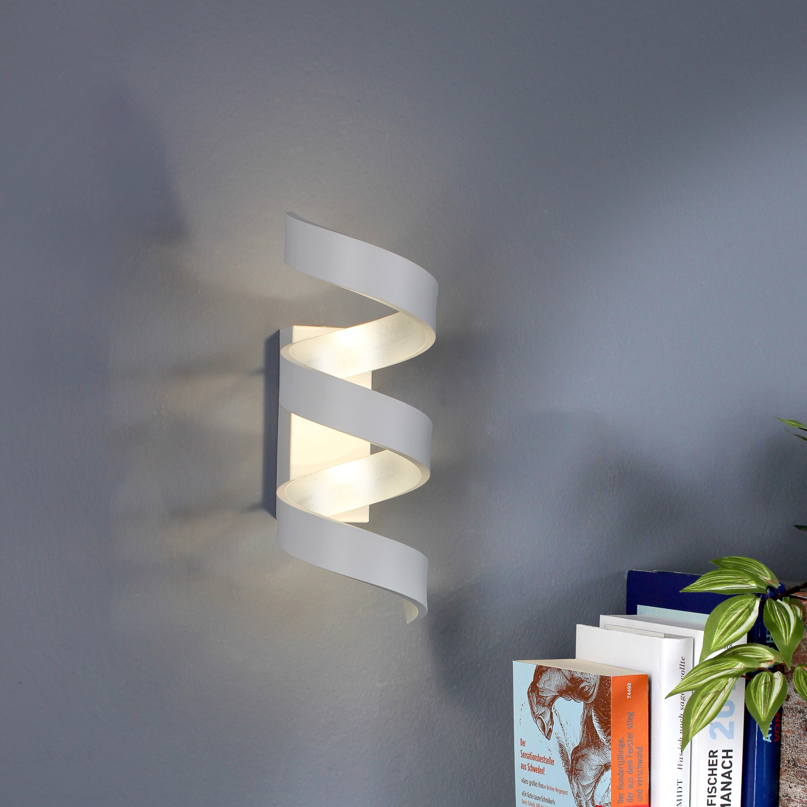 Applique LED Helix, bianco-argento, altezza 26 cm