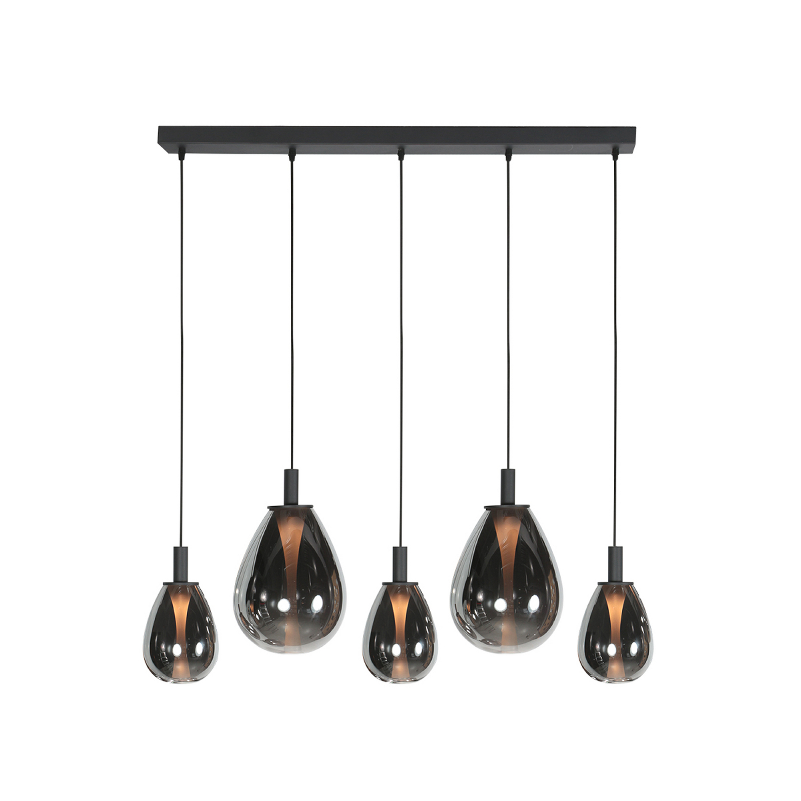 Lampada LED a sospensione Glimsy, 115 cm nero/vetro grigio fumo, a 5 luci.