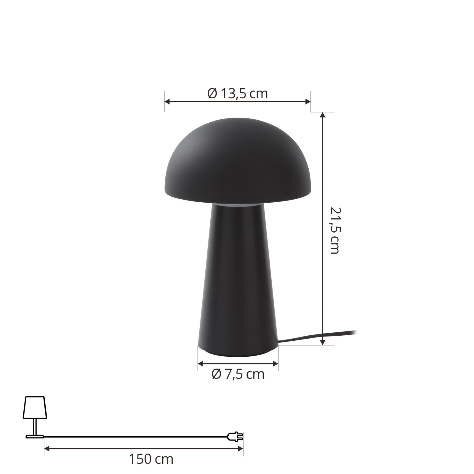 Lindby Zyre LED-uppladdningsbar bordslampa, svart, IP44, touchdimmer