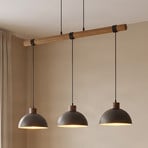 Lindby függőlámpa Holgar, szürke, 3-lámpás, fa, fém, E27