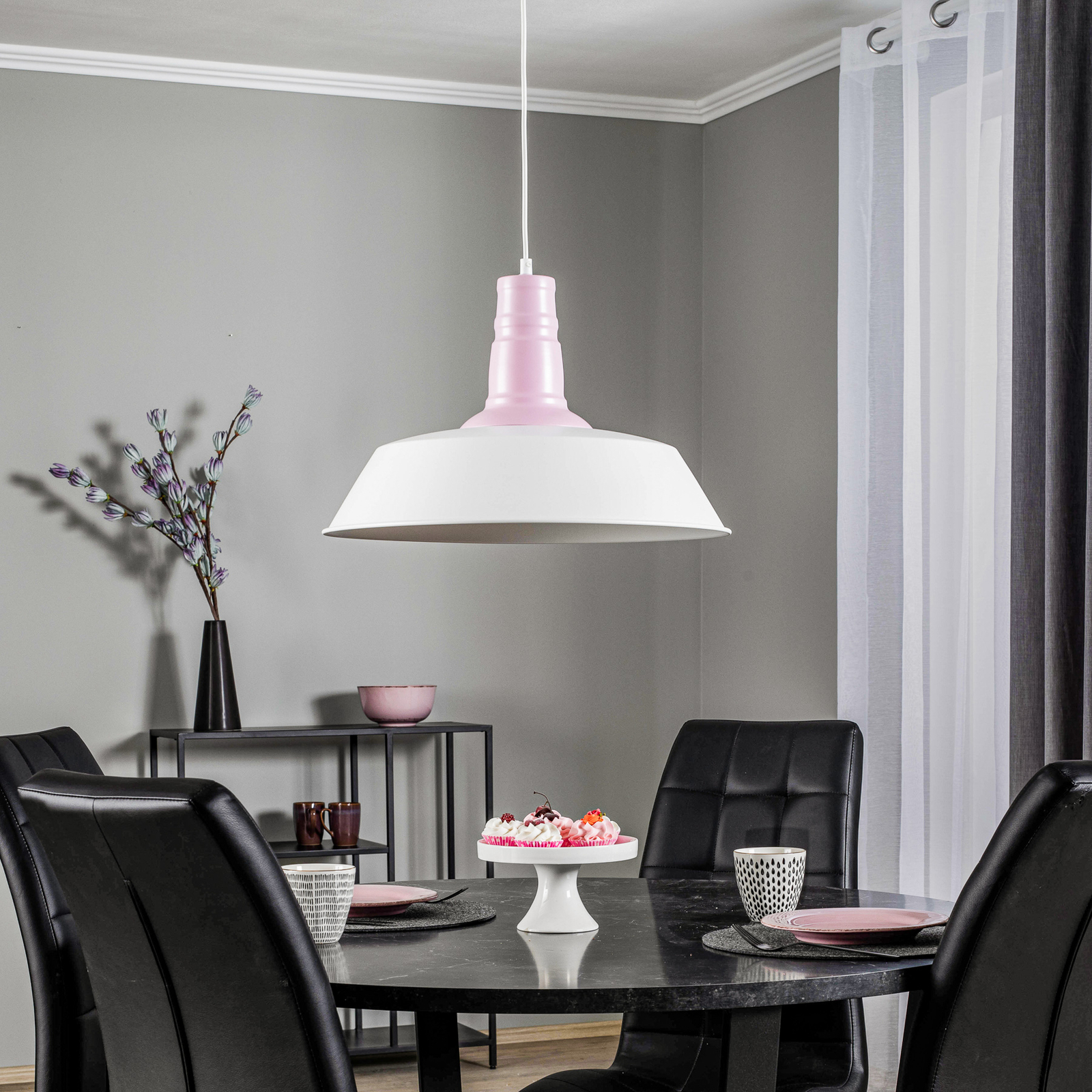 Enzo hængelampe, industrilook, hvid/pink