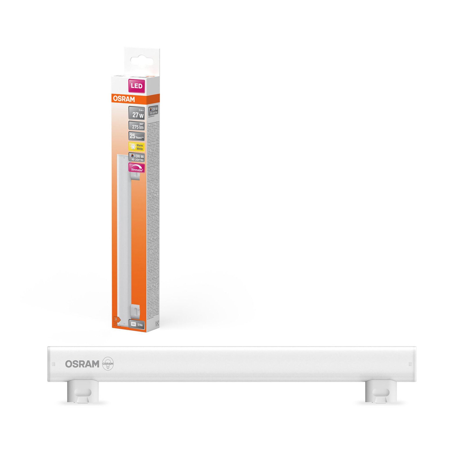 OSRAM Ampoule LED linéaire S14s 3W Tube 2.700K 30cm mat dim