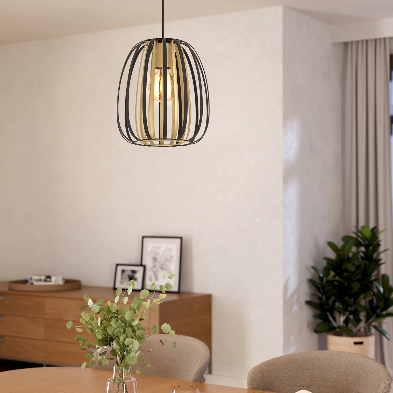 Hängeleuchte Encinitos, schwarz/messing, Ø 25,5 cm günstig online kaufen