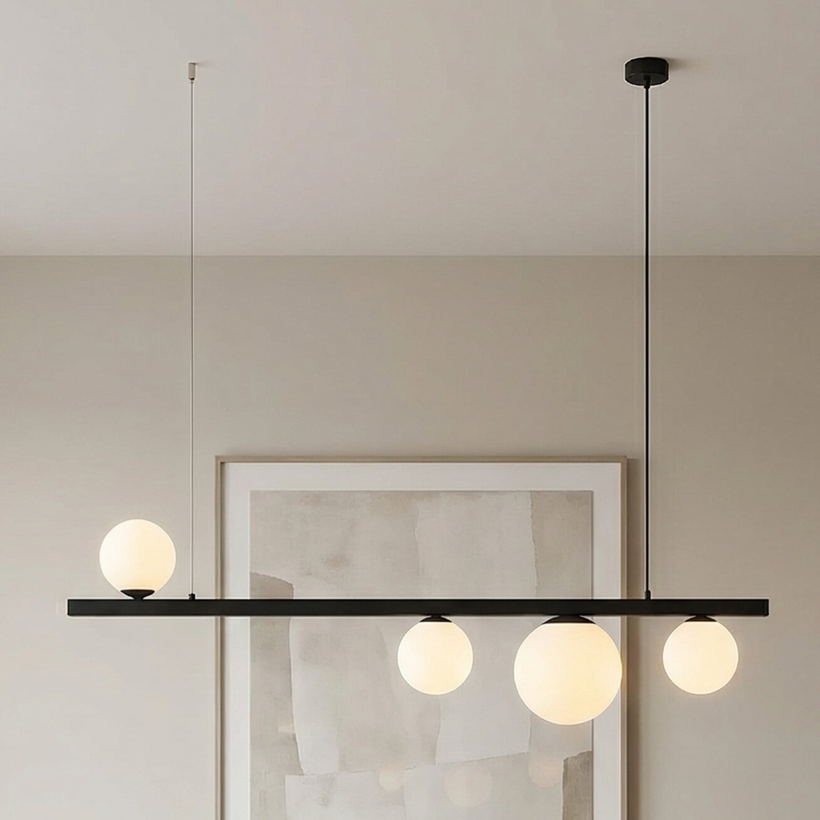 Hängeleuchte Garda 4, Balken, Metall, Glas, schwarz, 4-fl.