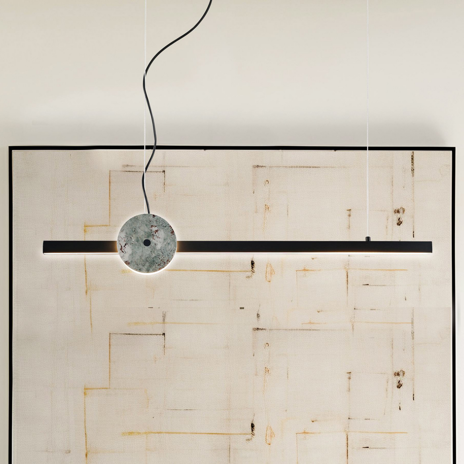LED-Hängelampe Anais, schwarz/grün, Länge 100 cm, Kunststein