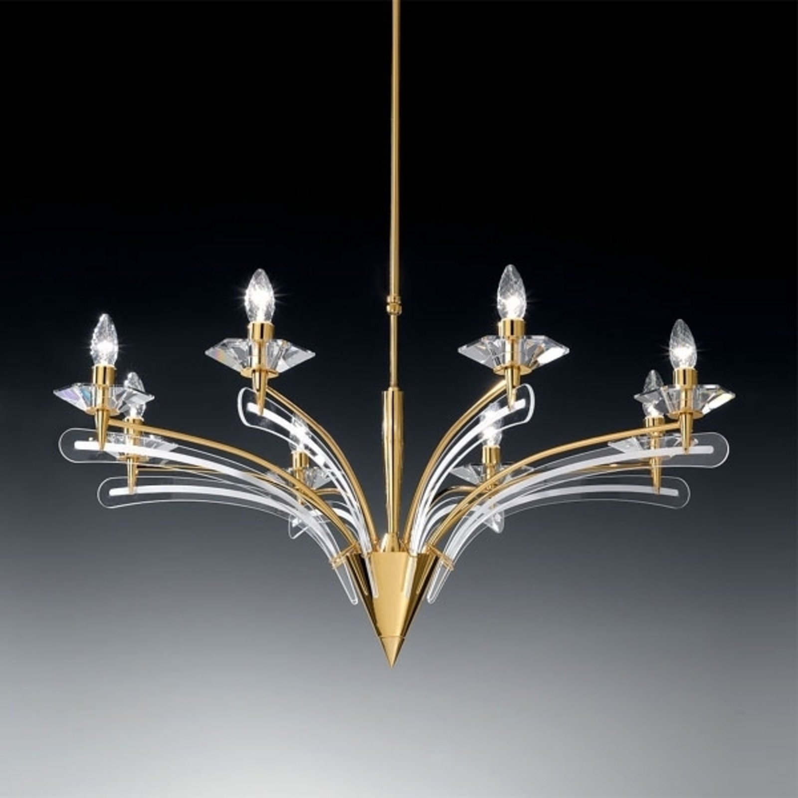 Candelabru ICARO cu cristal sticlă 8 becuri auriu