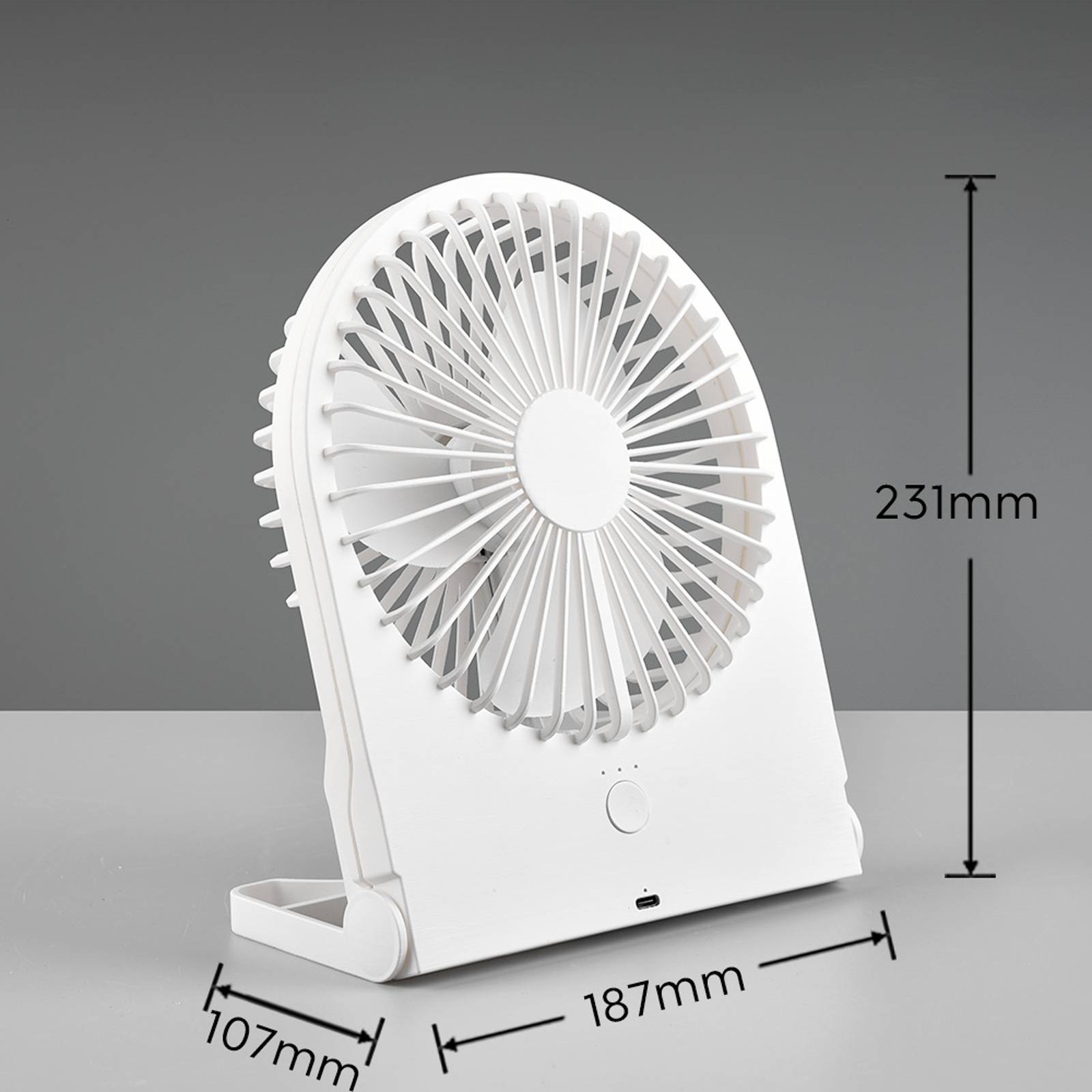 Reality Leuchten Stolní ventilátor Breezy s dobíjením, bílý, tichý