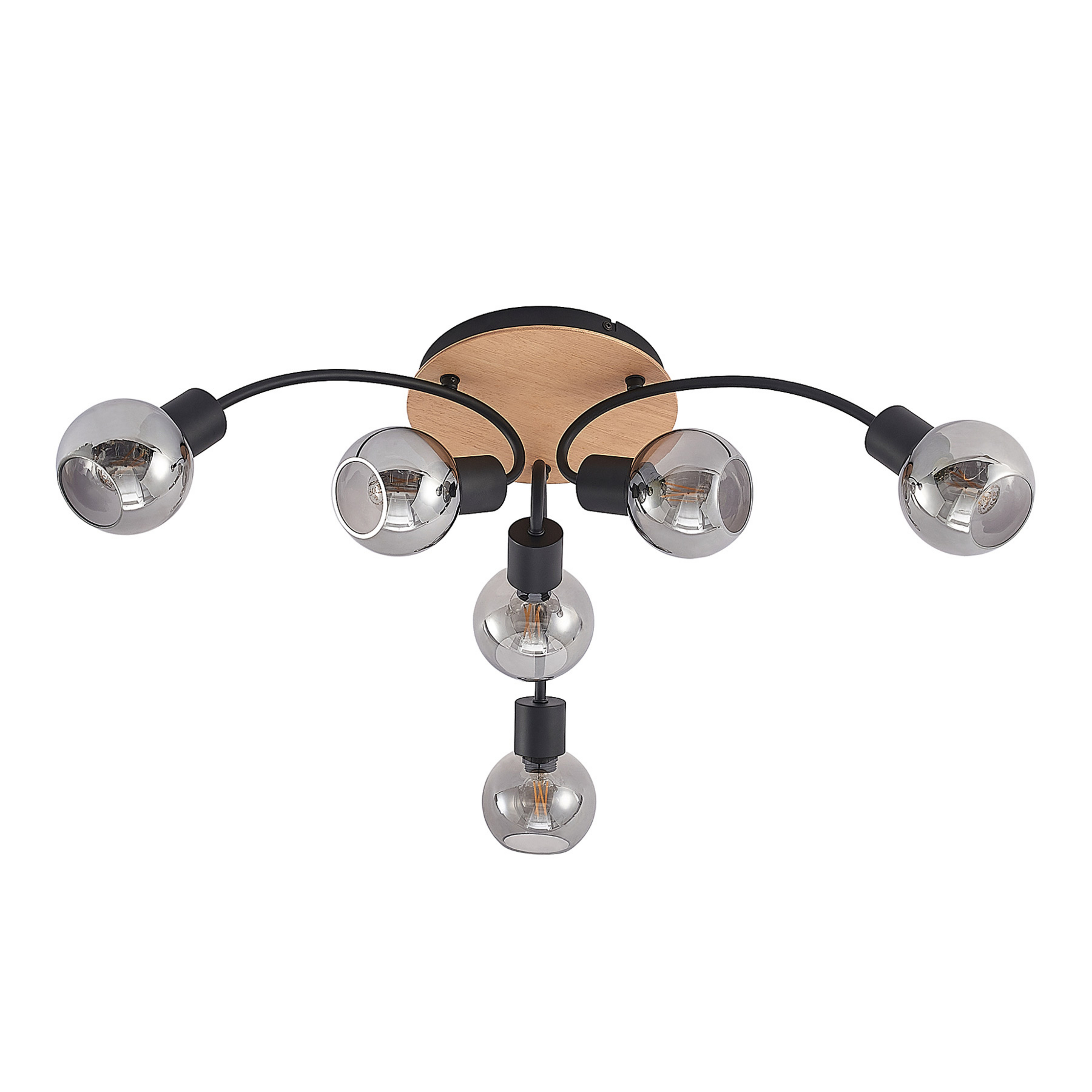 Eridia 6 Round Plafonnier Black/Wood - Lindby