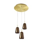 Hanging light X-Ray bronze/gold-coloured 3-bulb round glass